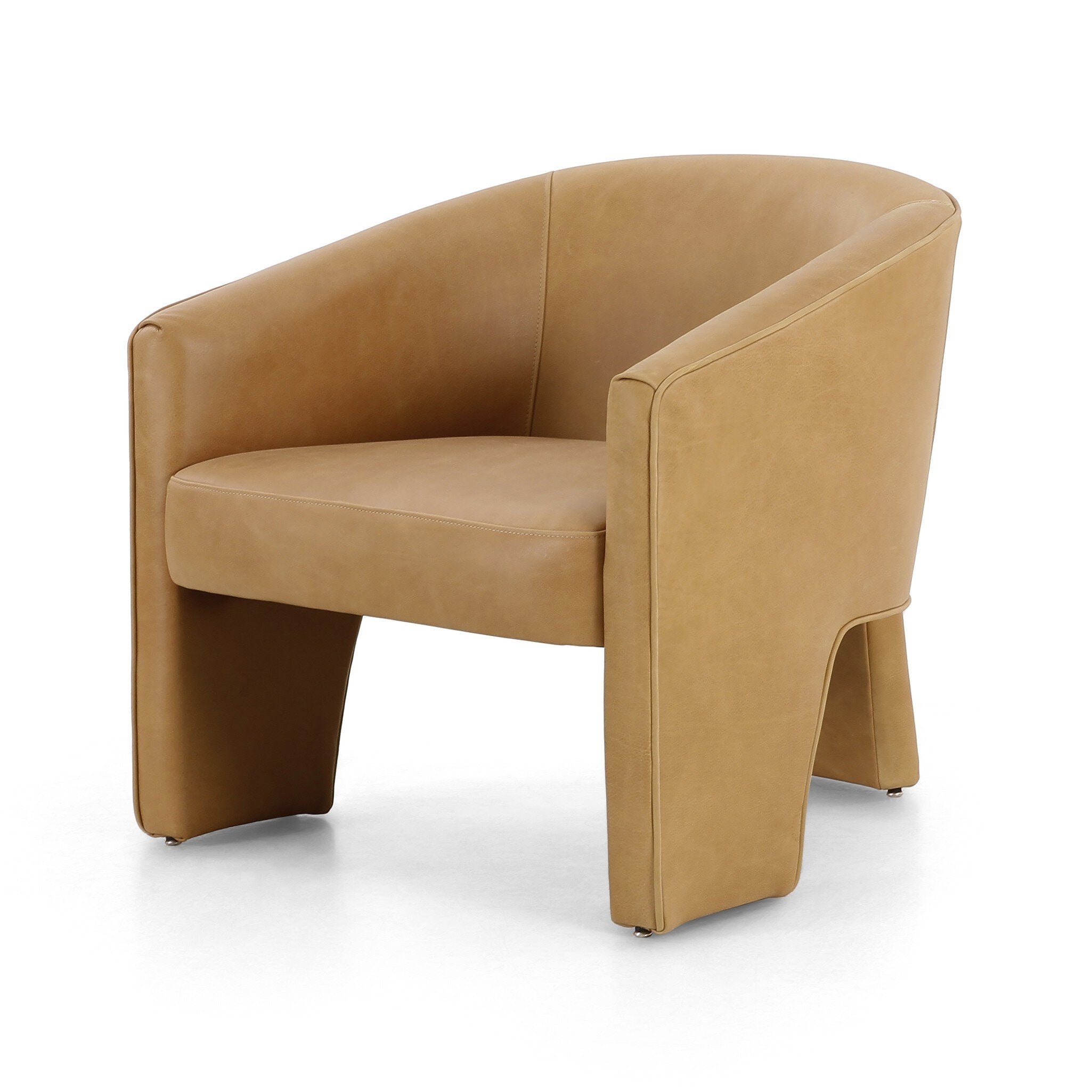 Tan leather armchair on a white background
