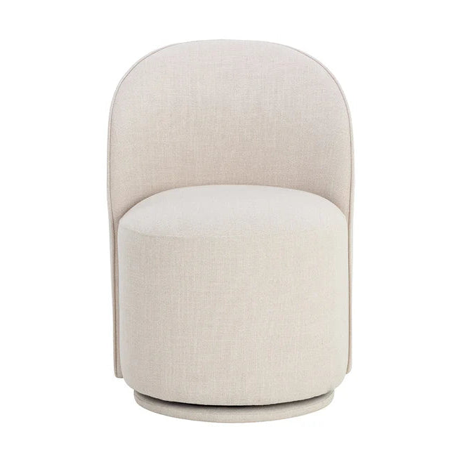 Beige chair with a white cushion on a white background