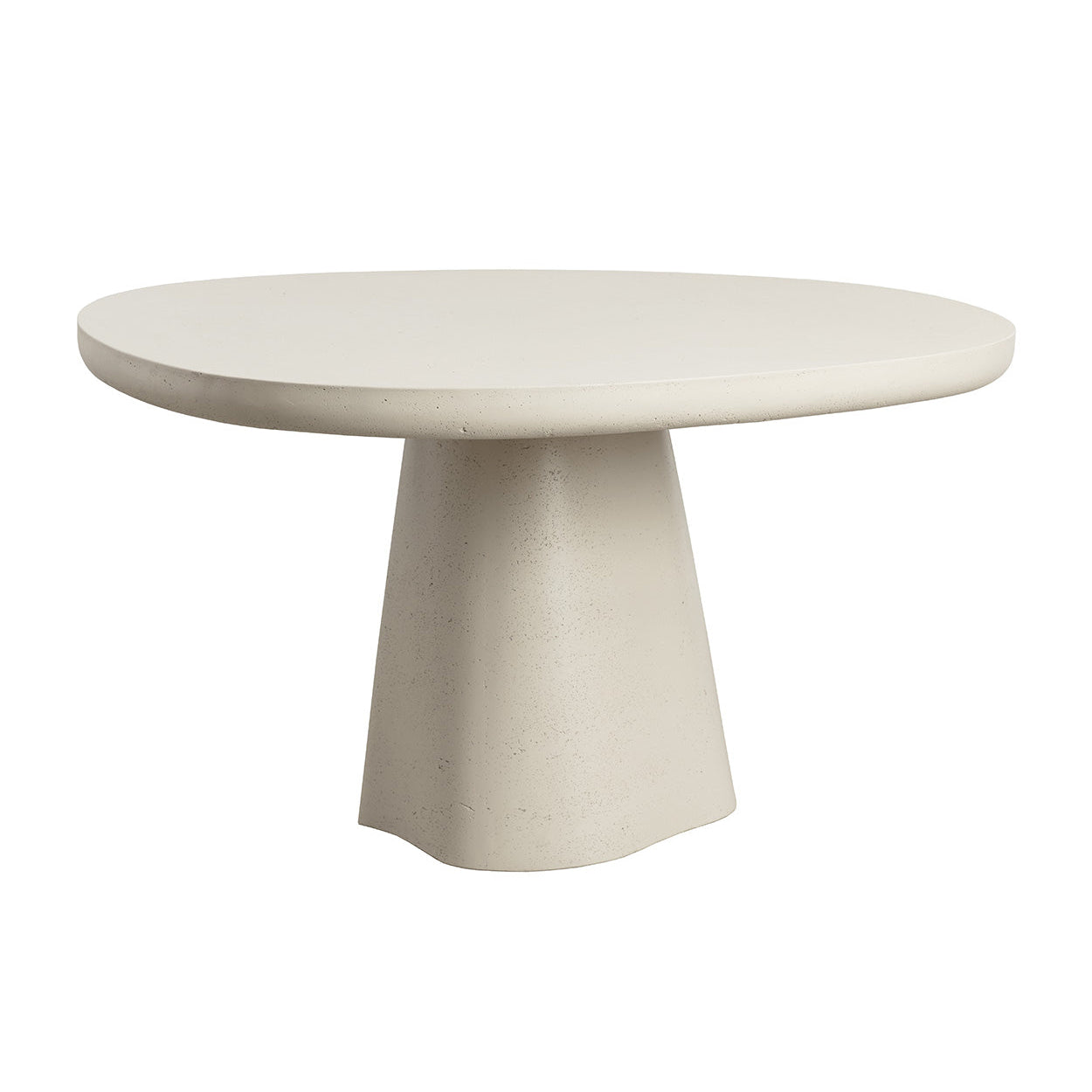 Round concrete table with a cylindrical base on a white background