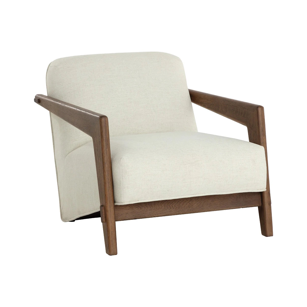White armchair with wooden frame on a white background