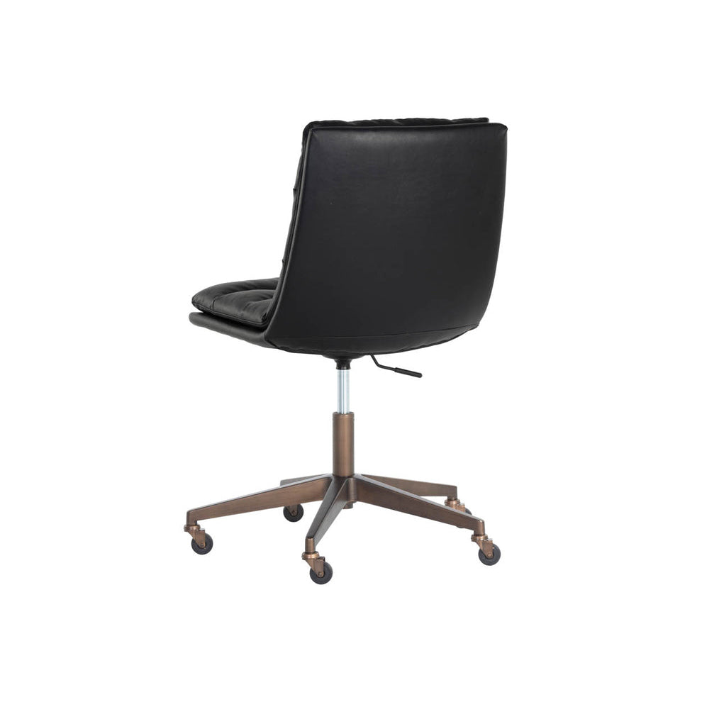 Black office chair with a swivel base on a white background