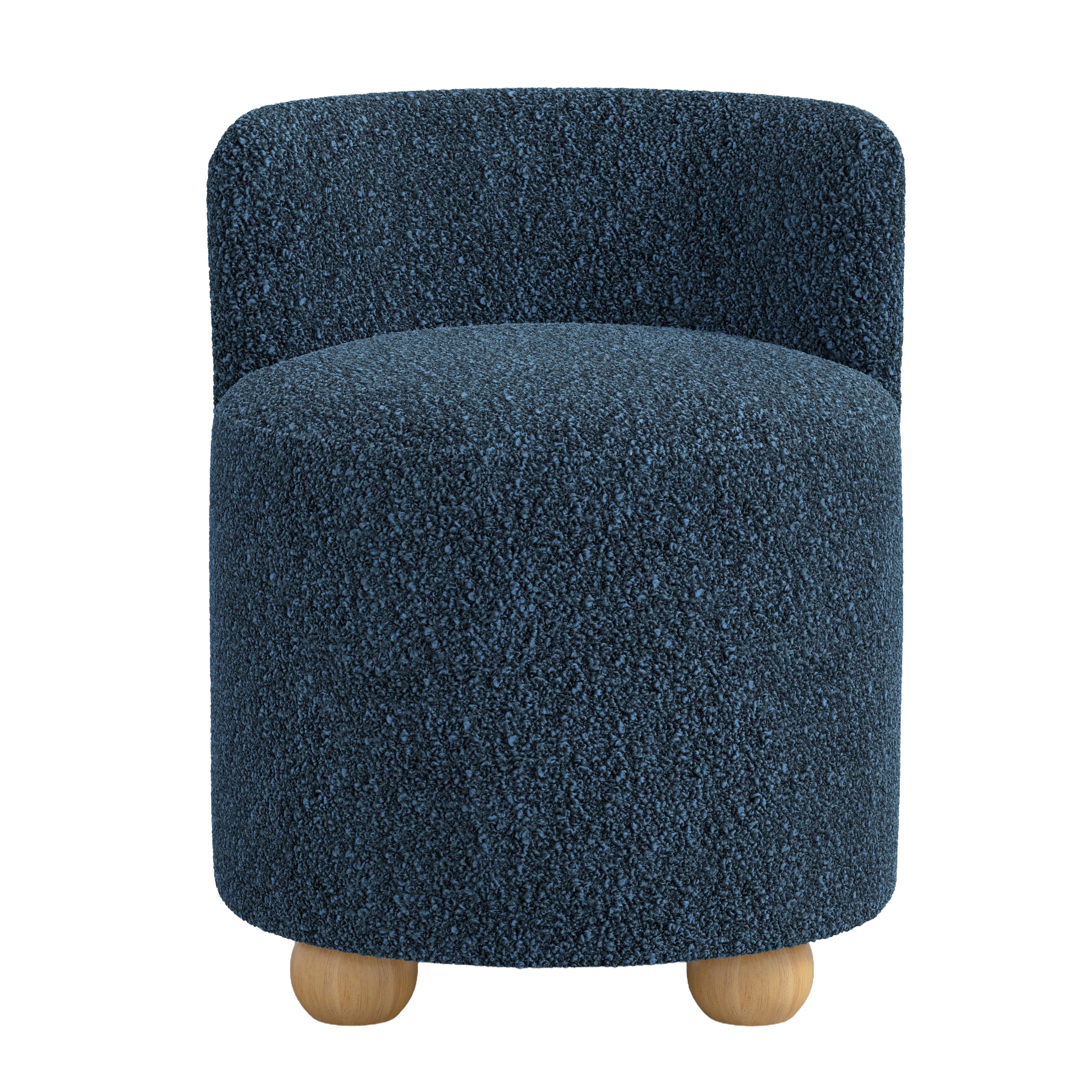 Blue textured armchair with wooden legs on a white background