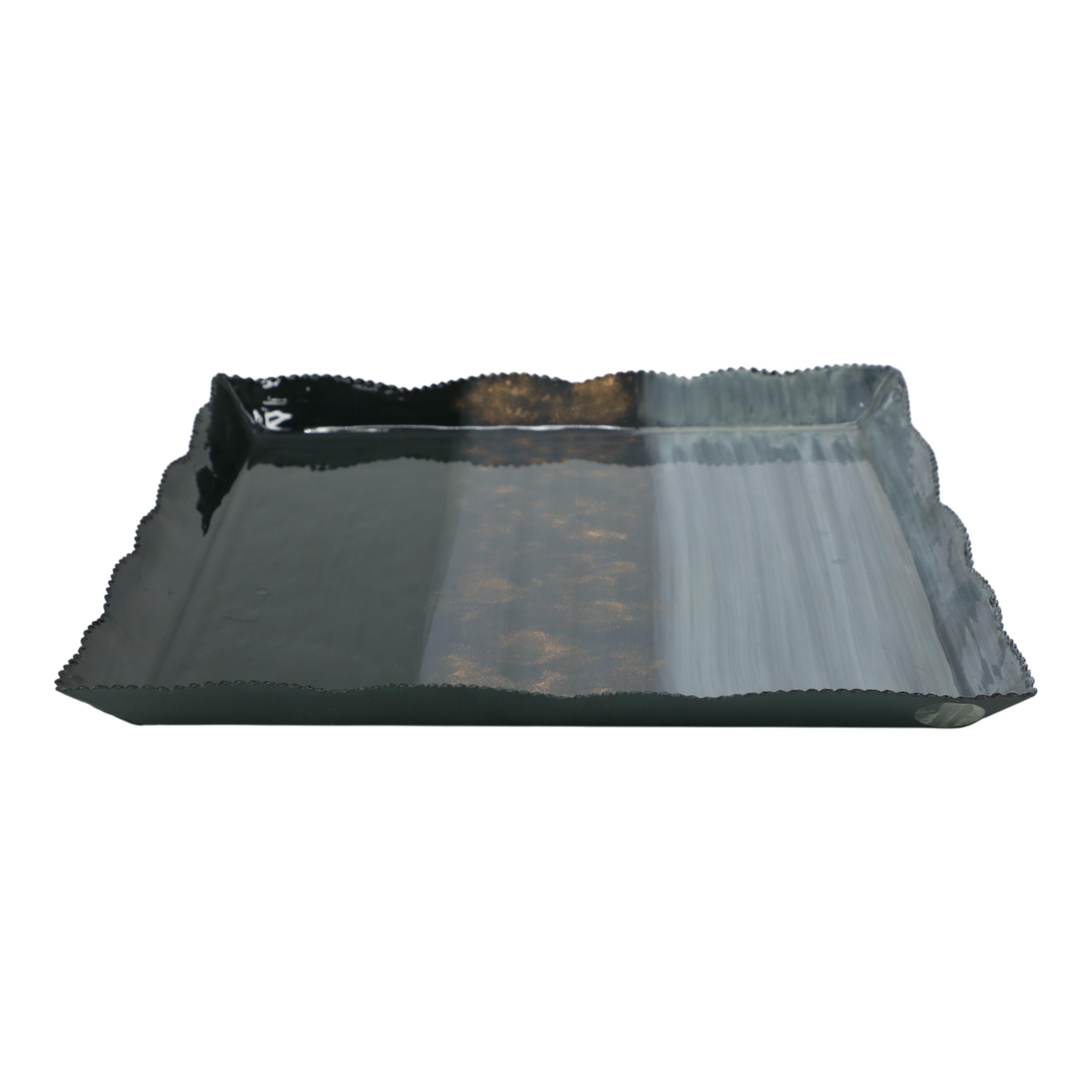 Black iron tray on a white background