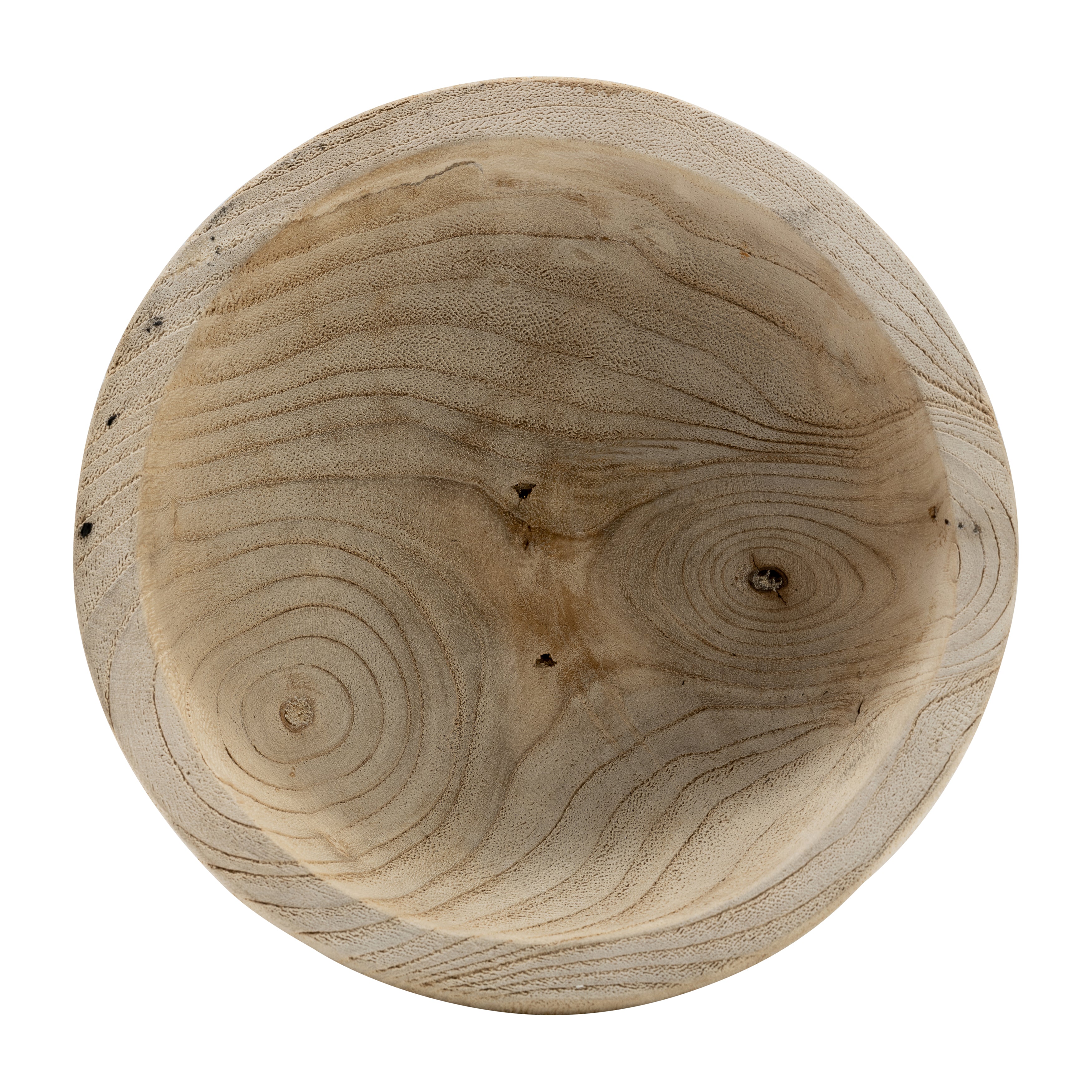 Top view of a wooden log with visible grain and texture on a white background