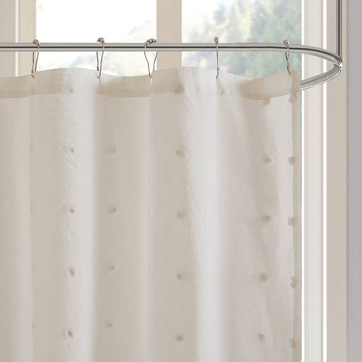 Cotton Jacquard Pom-Pom Shower Curtain
