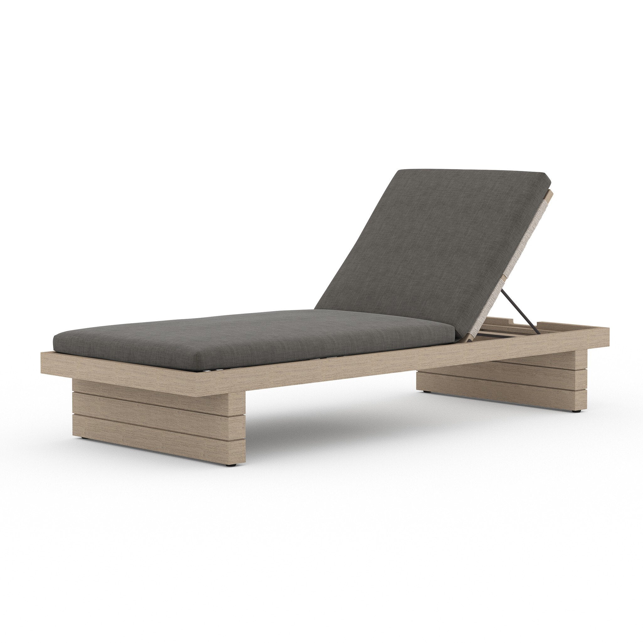 Modern adjustable sunbed with beige base and gray cushions