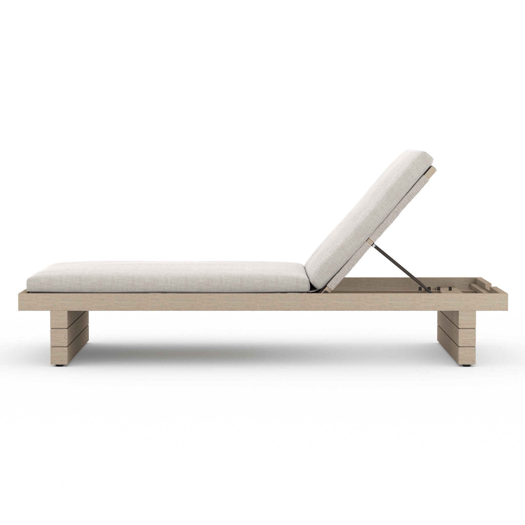 Beige sun lounger with grey cushion on a white background