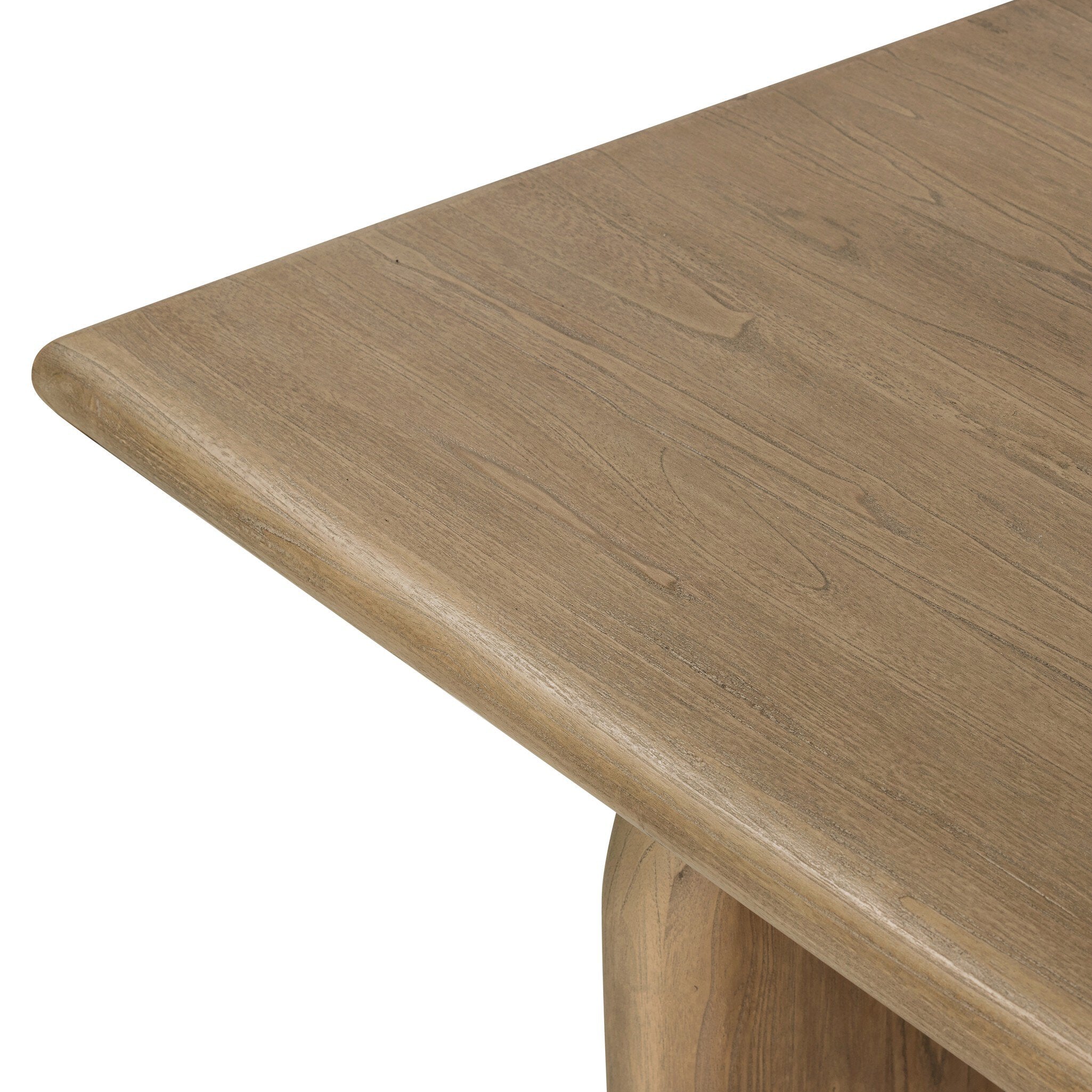 Close-up of a wooden table surface with a white background