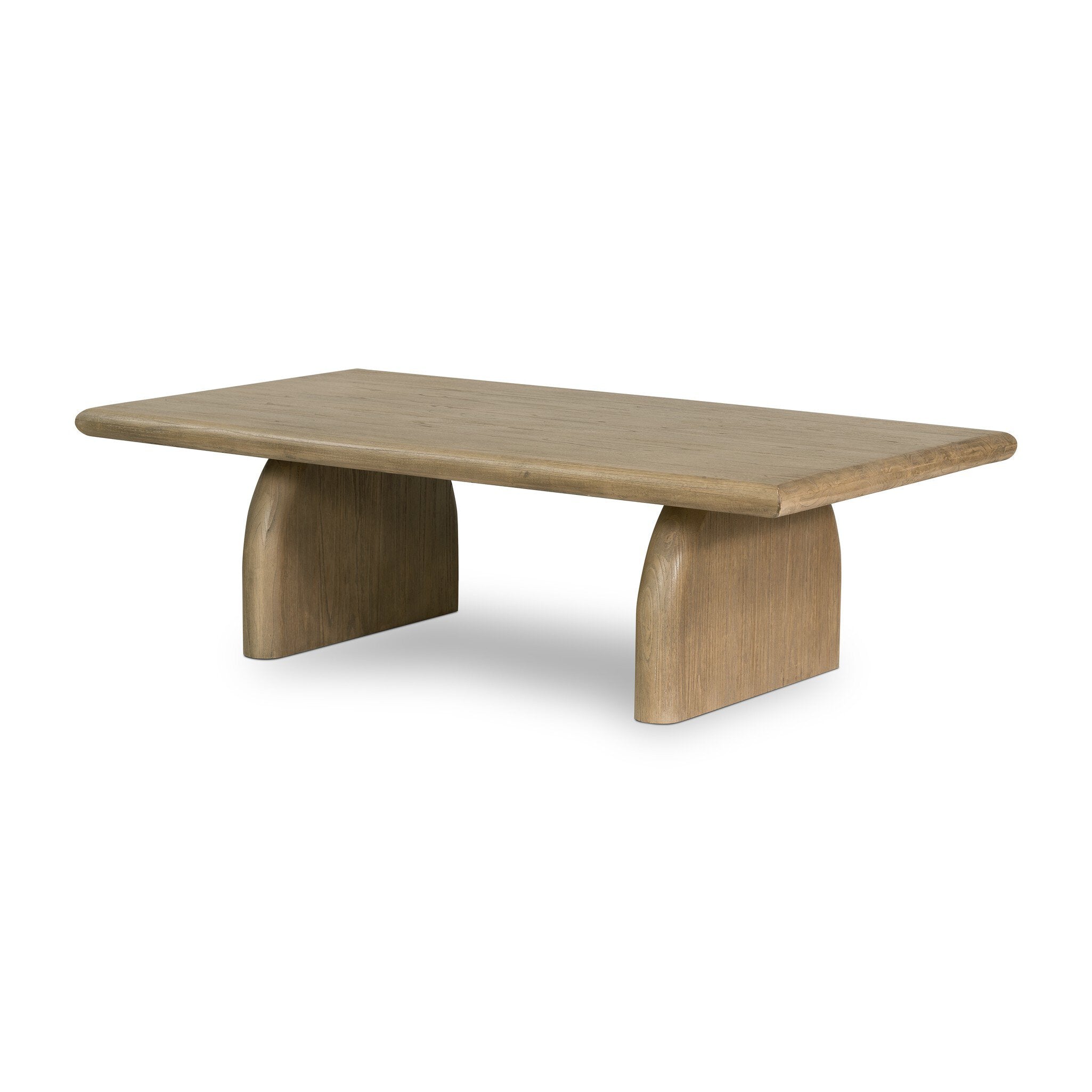 Wooden coffee table with unique design on a white background
