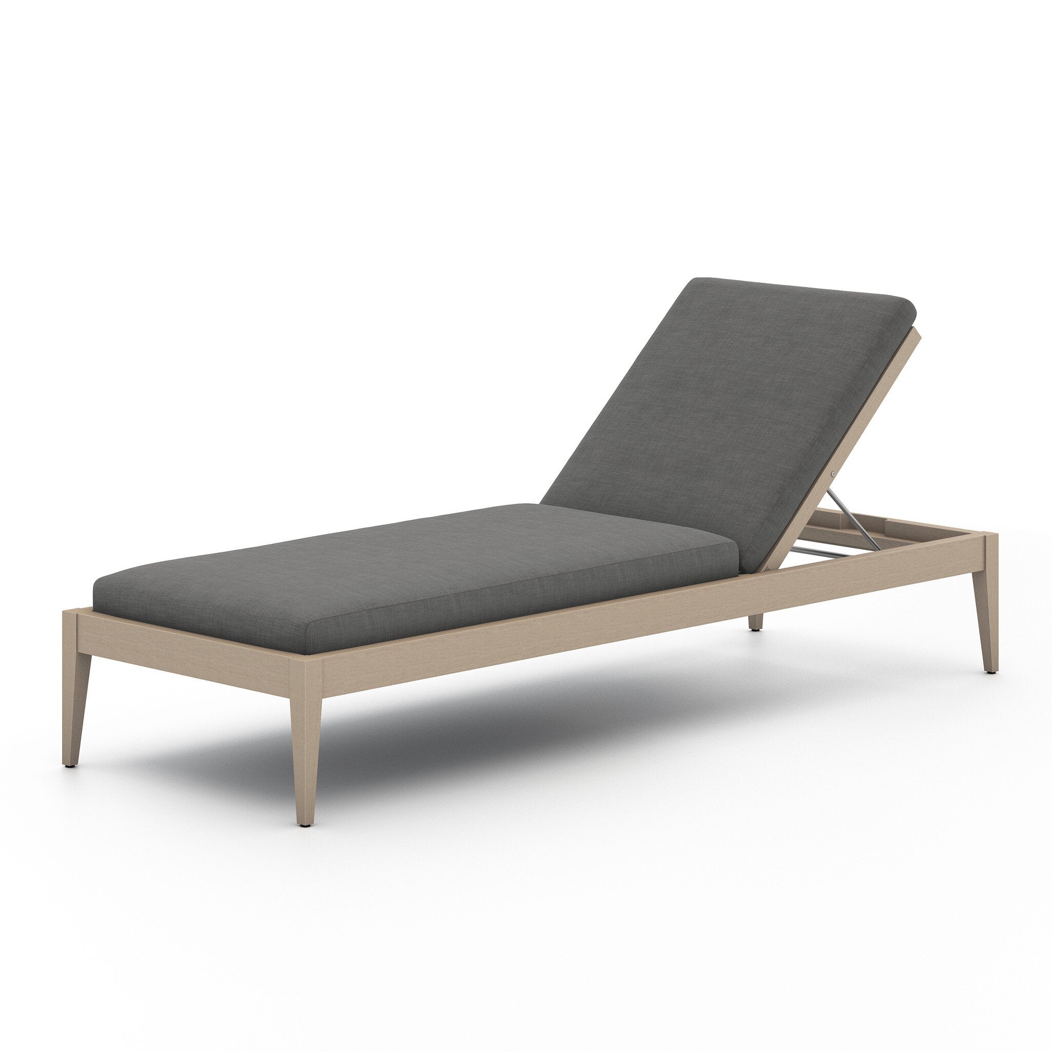 Outdoor adjustable lounge chaise with gray cushion