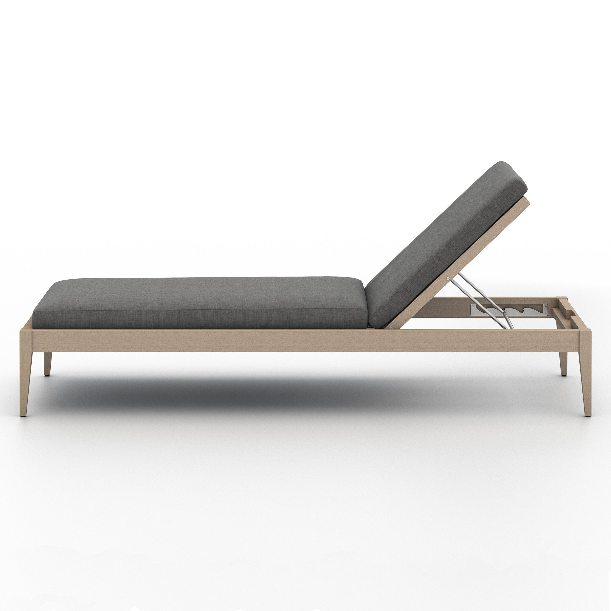 Gray adjustable outdoor lounge chair on a white background