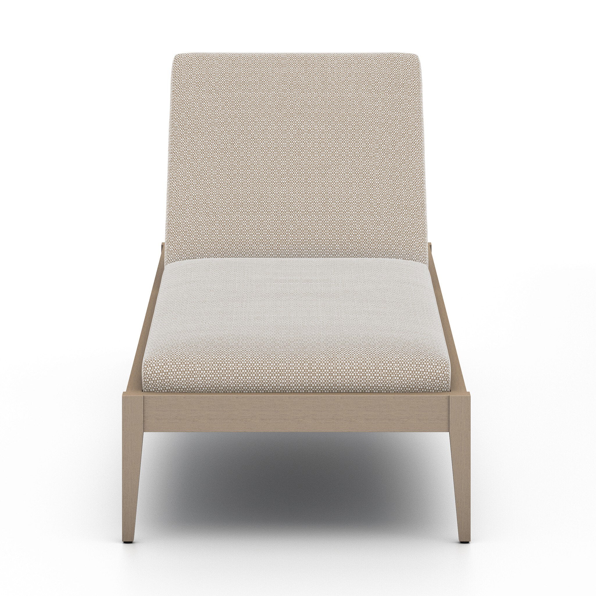 Beige chair with a textured backrest and seat on a white background