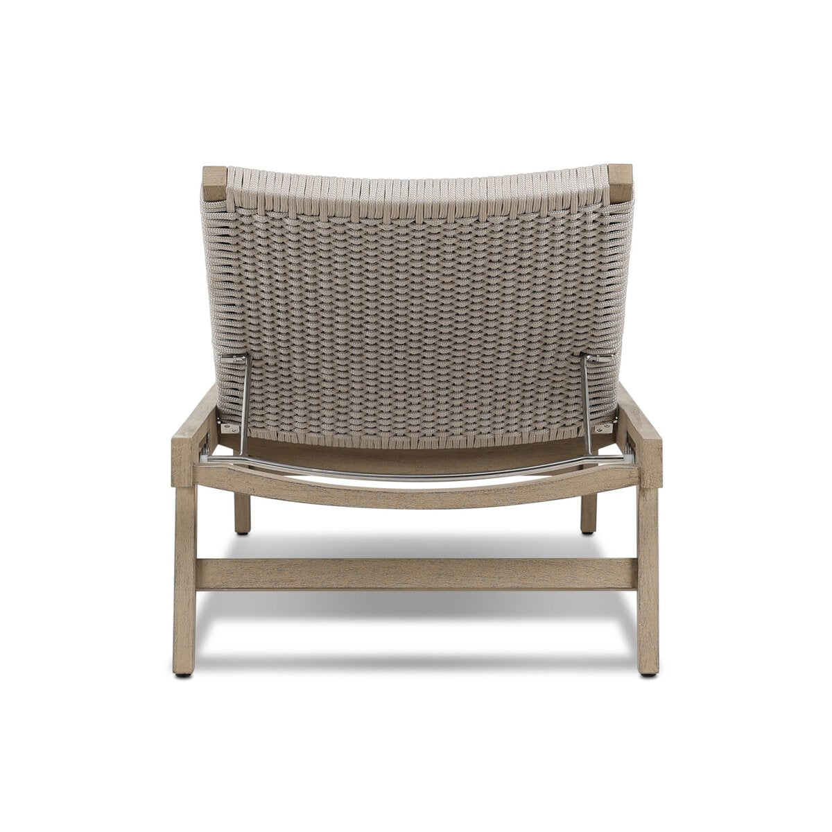 Woven chair with wooden frame on a white background