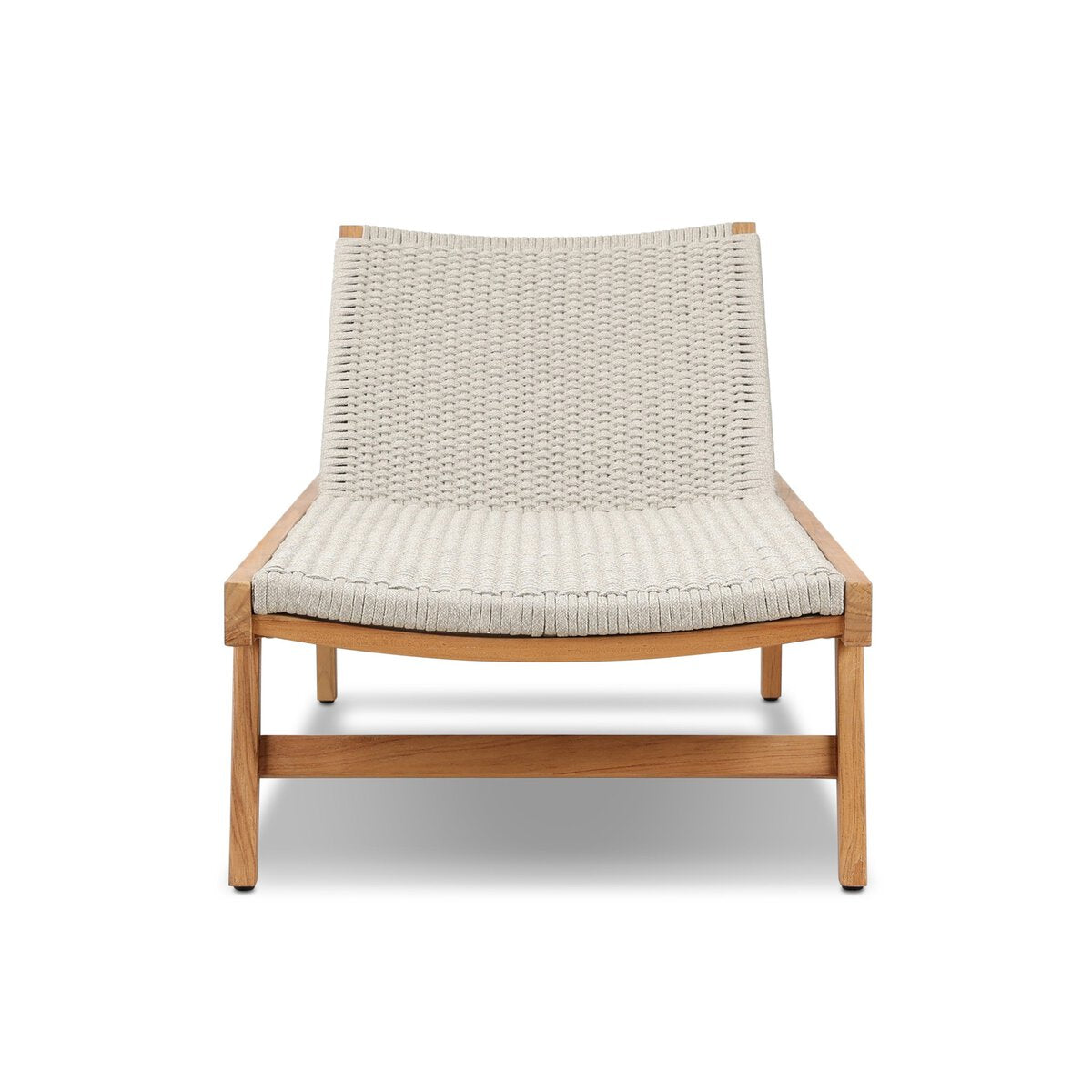 Wooden lounge chair with a white cushion on a white background