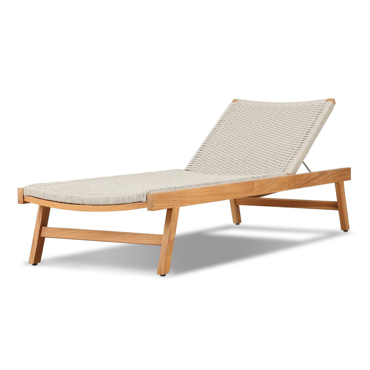 Wooden lounge chair with woven backrest on a white background