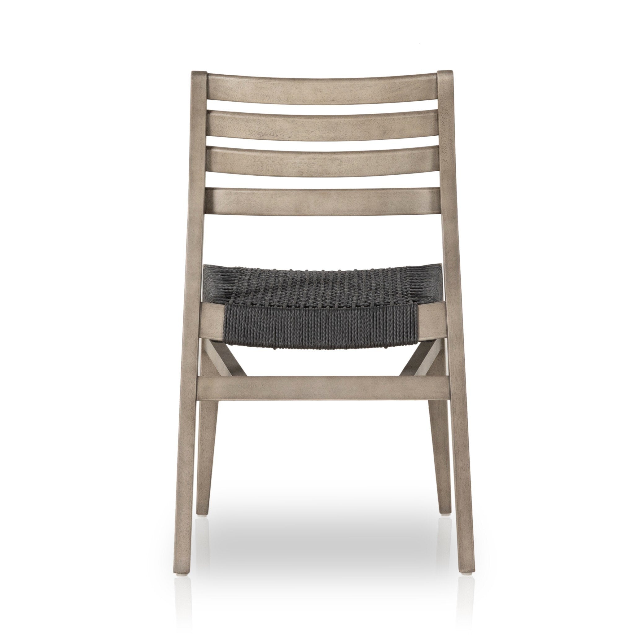 Chair with wooden frame and woven seat on a white background