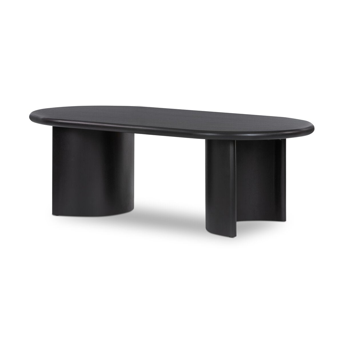 Black oval table on a white background