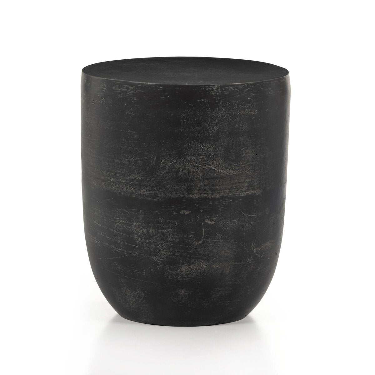 Black aluminum end table on a white background