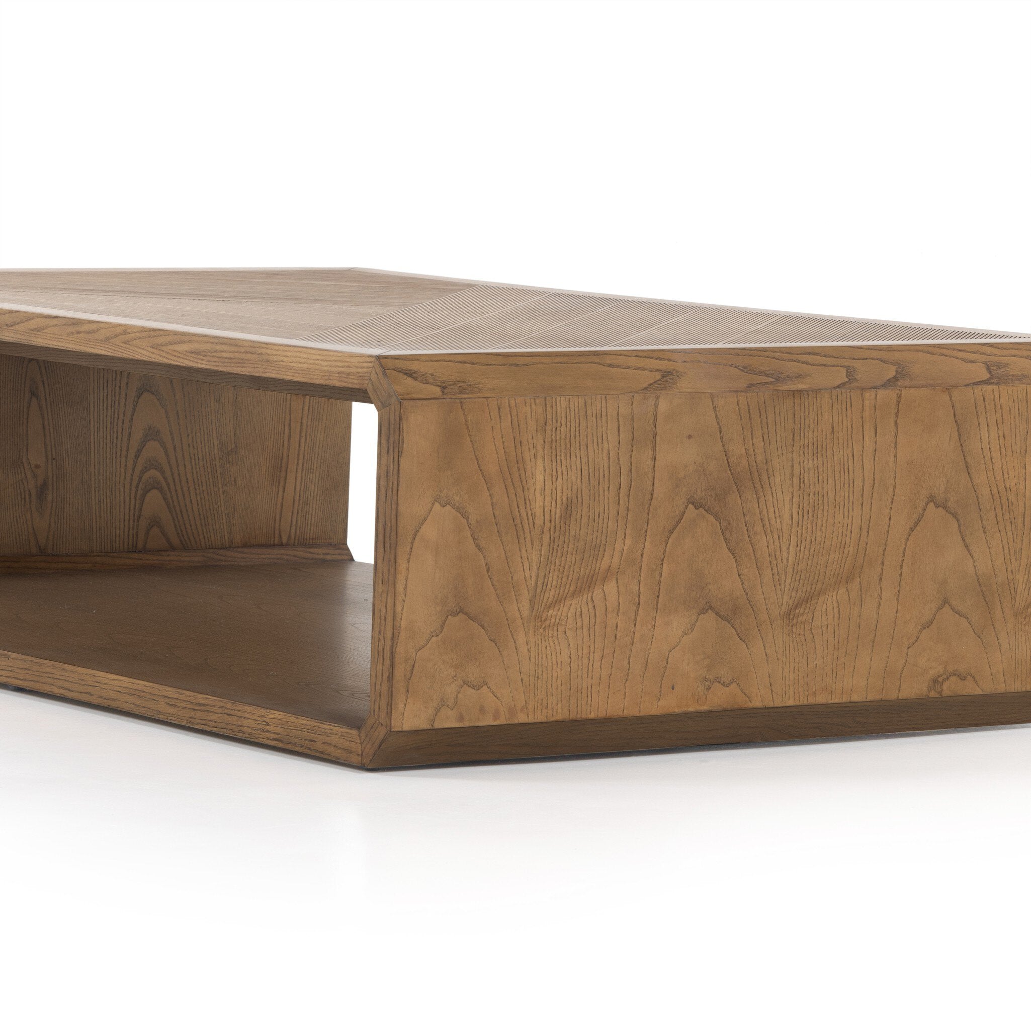Wooden coffee table with a white background