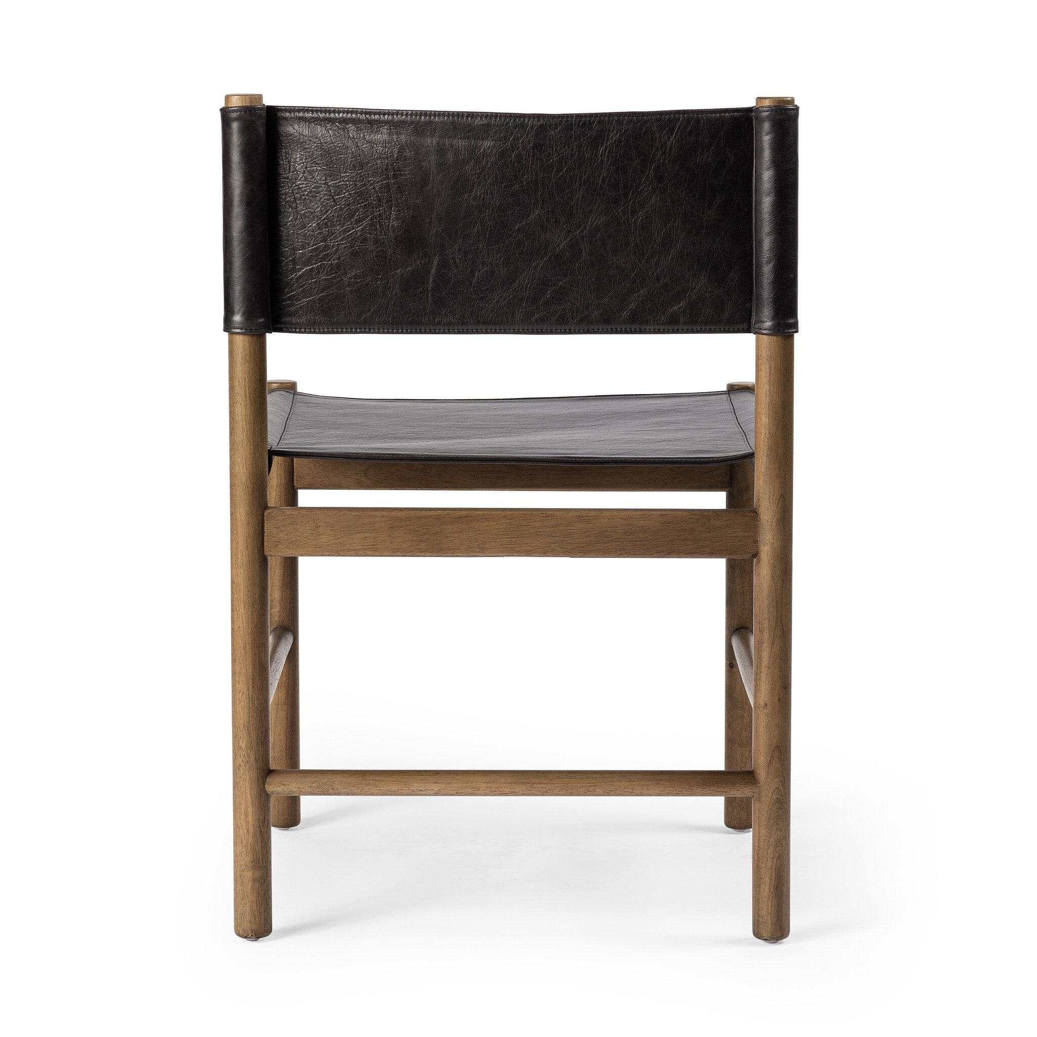 Chair with black leather seat and backrest on a white background