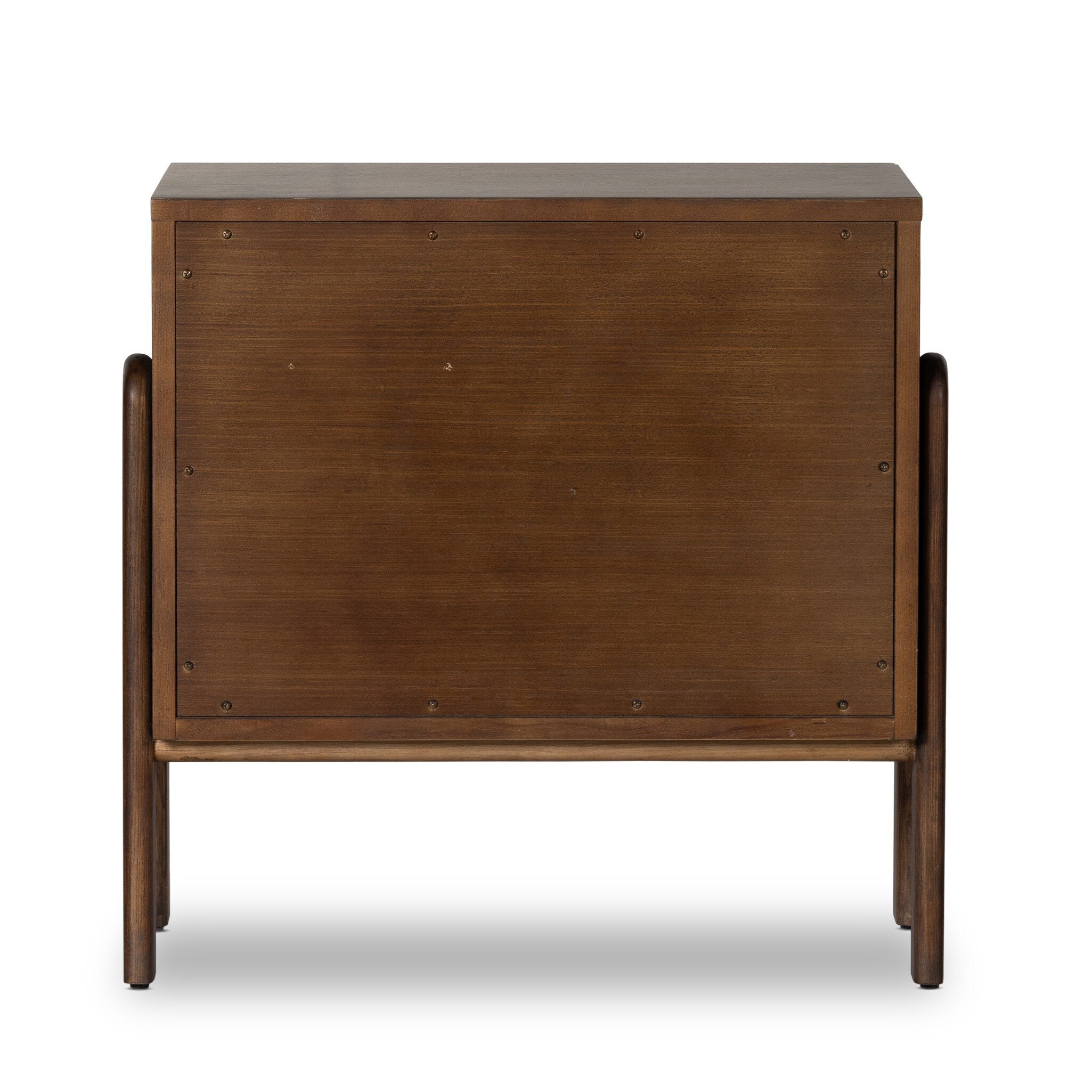 Wooden side table with a dark brown finish on a white background