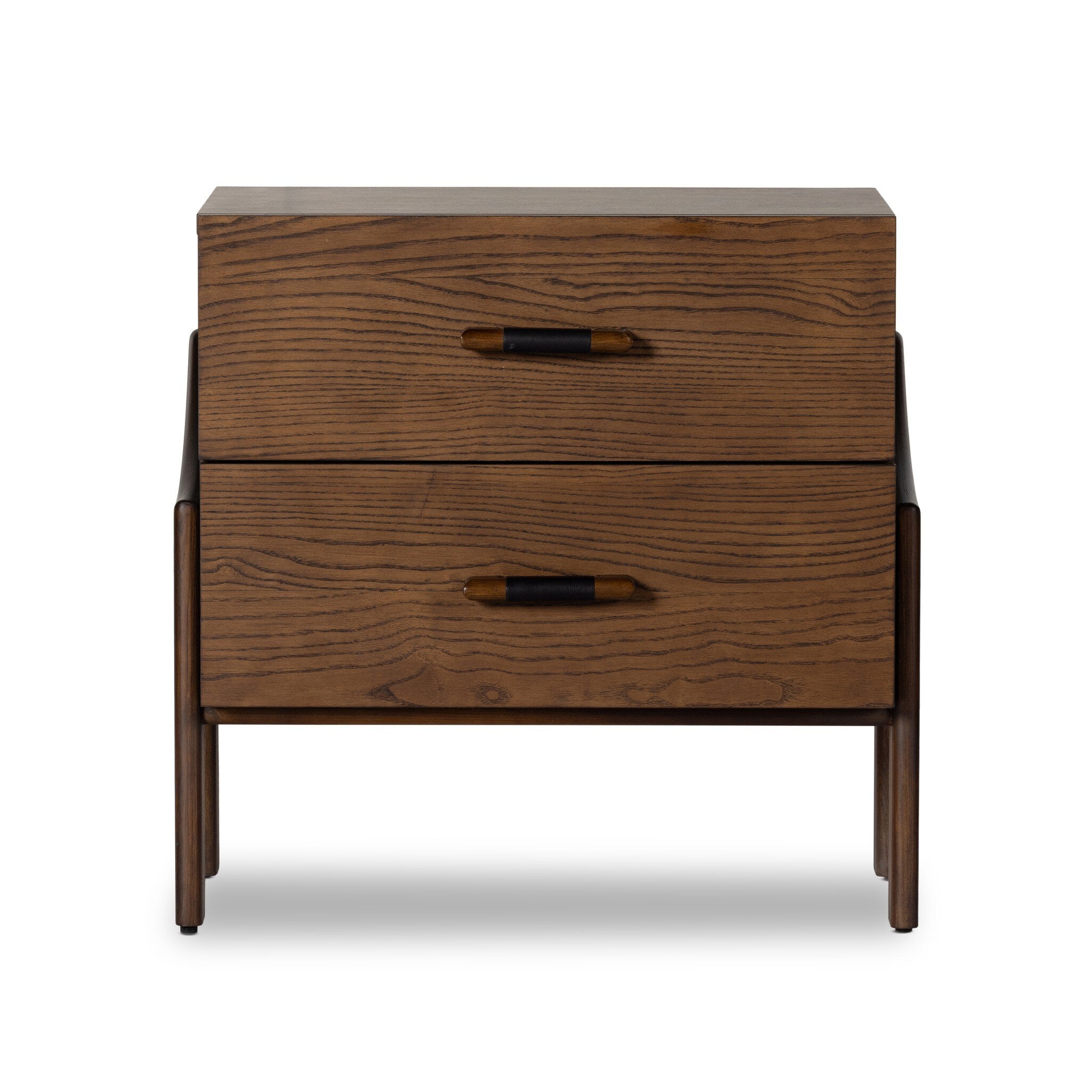 Wooden dresser with two drawers on a white background
