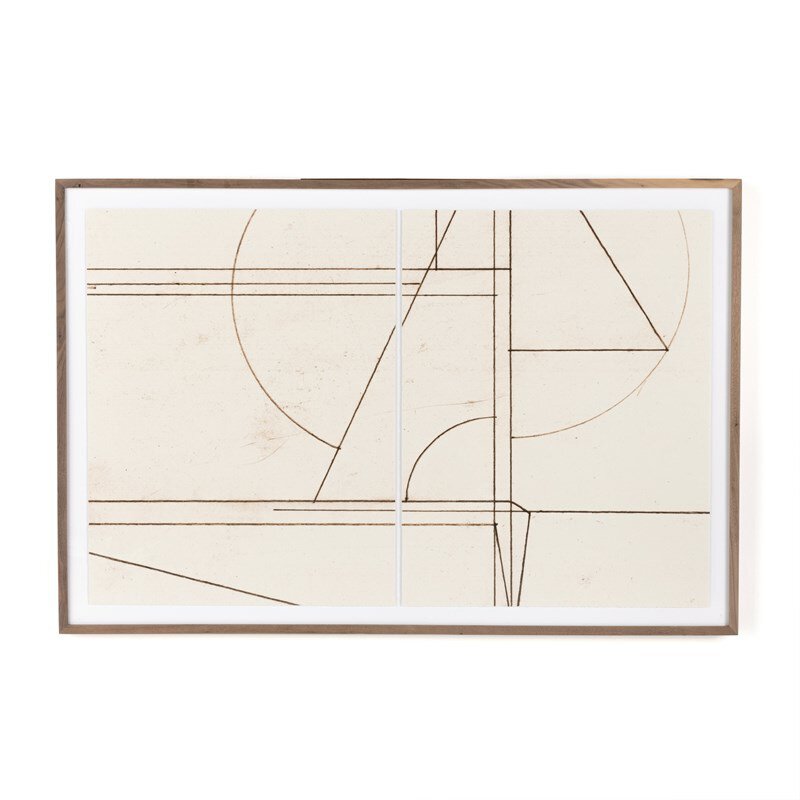 Abstract geometric design in a wooden frame on a white background