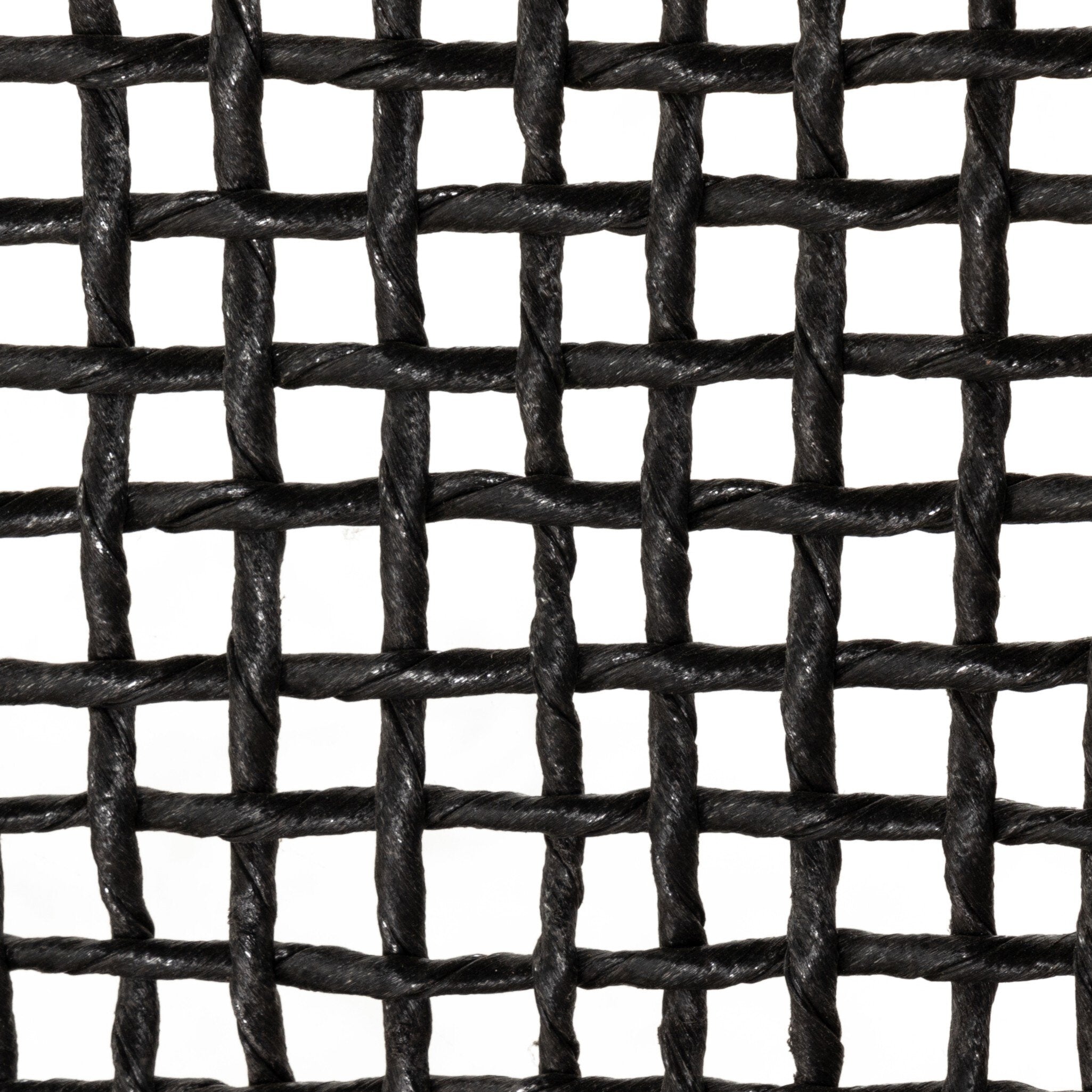 Close-up of a woven black woven mesh on a white background