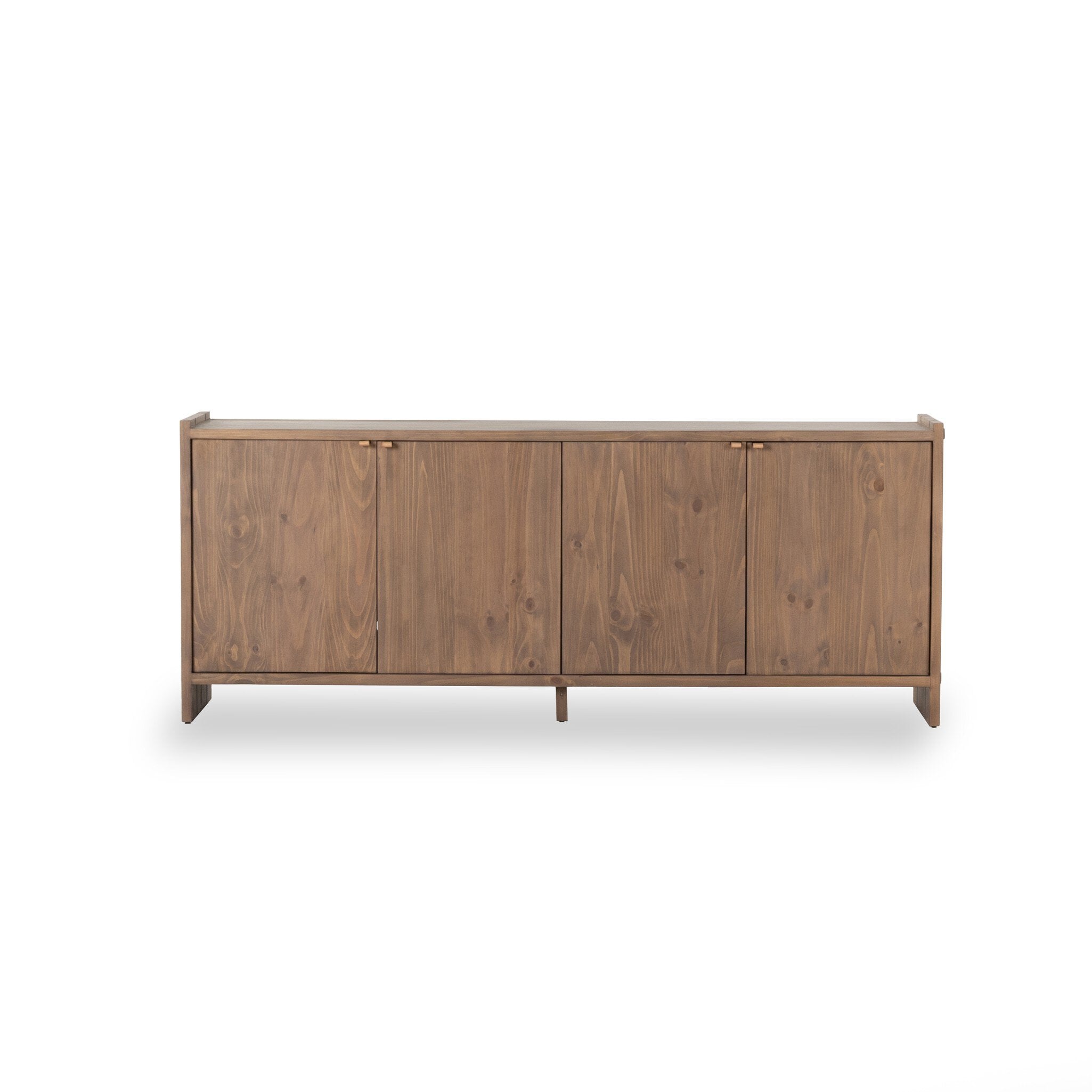 Wooden sideboard with four doors on a white background