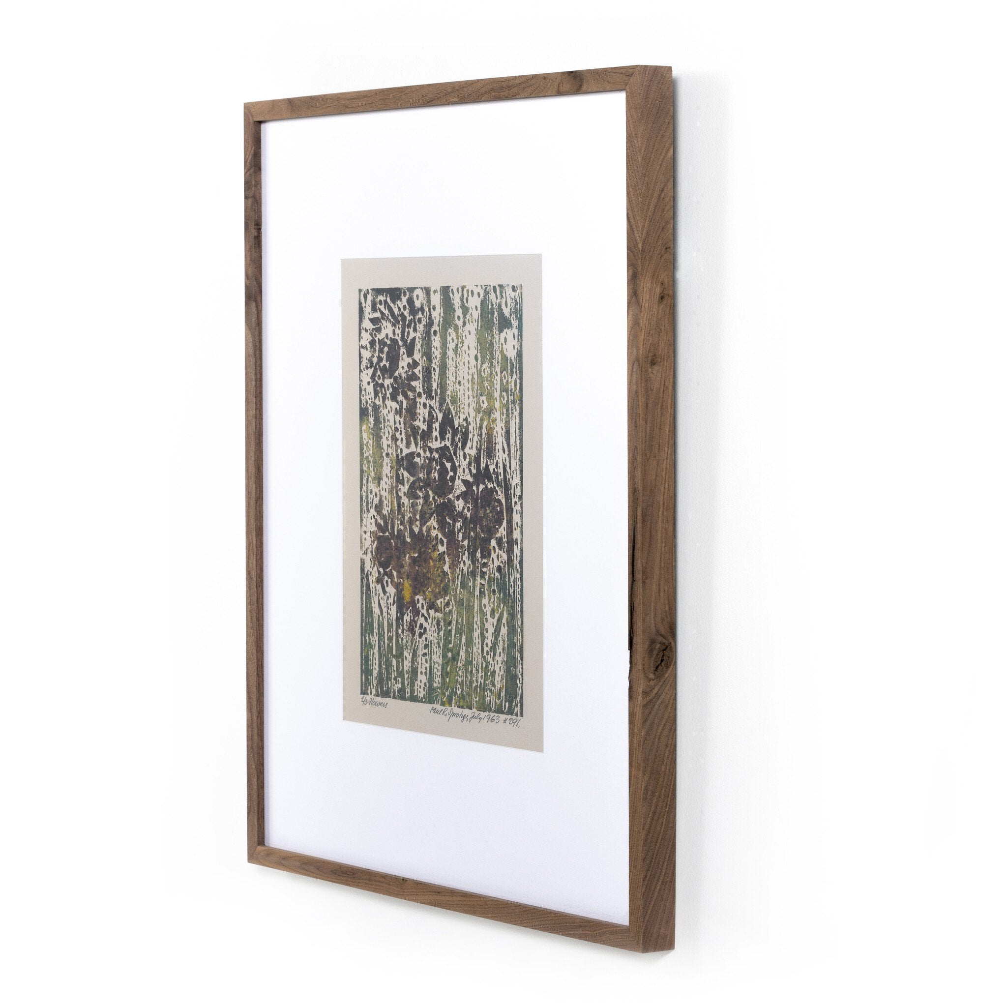 Framed artwork with a wooden frame on a white background