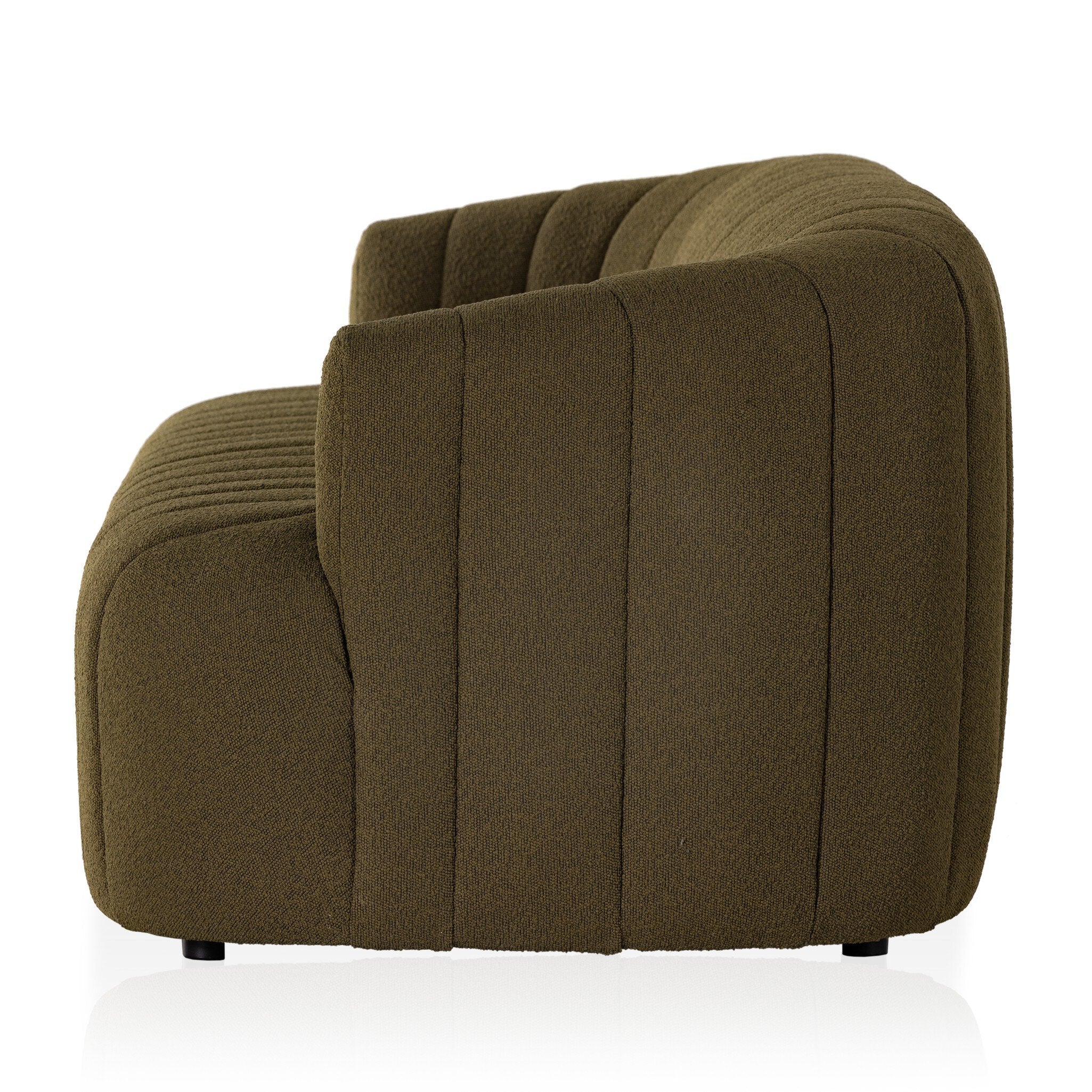 Olive upholstered sofa on a white background