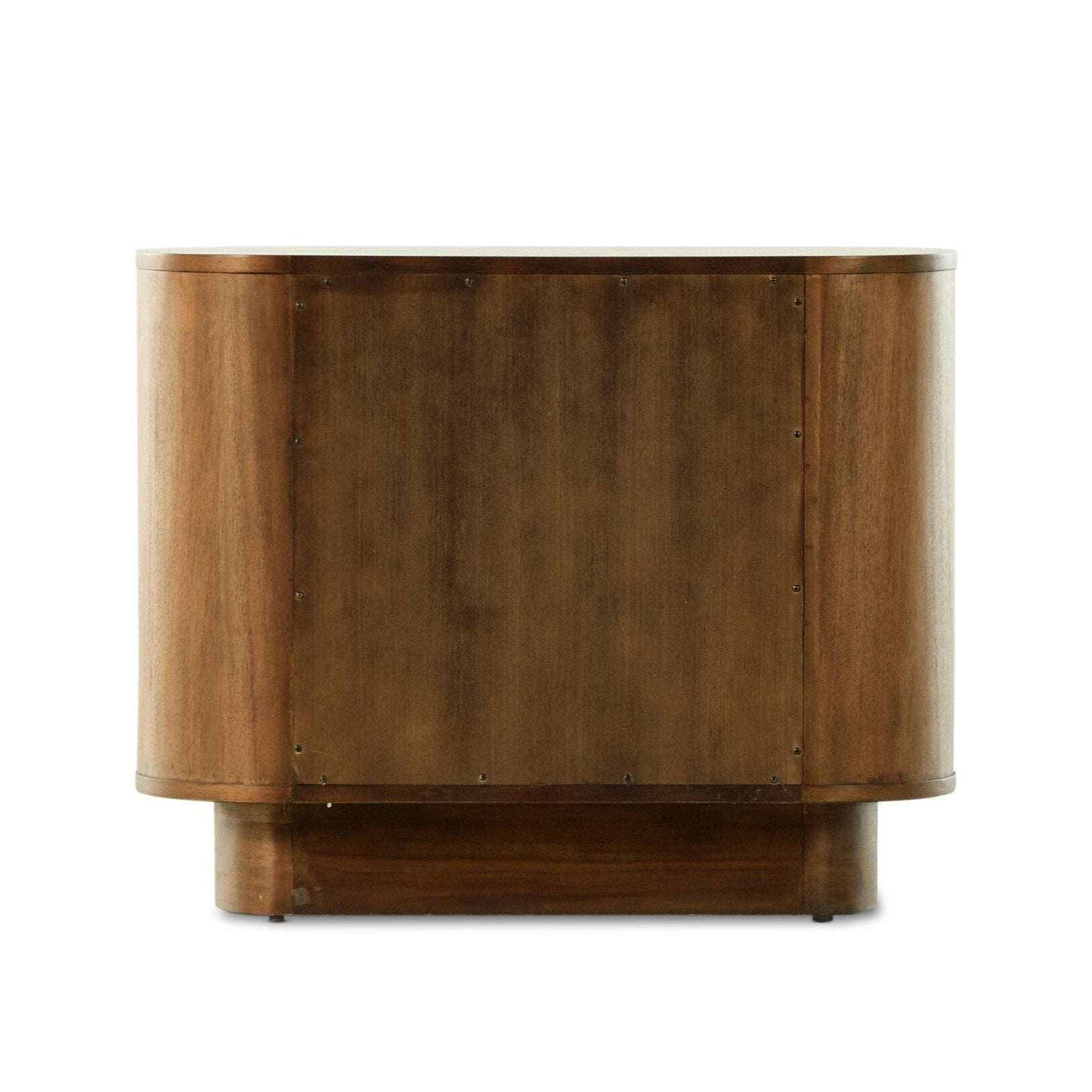 Wooden sideboard with curved design on a white background