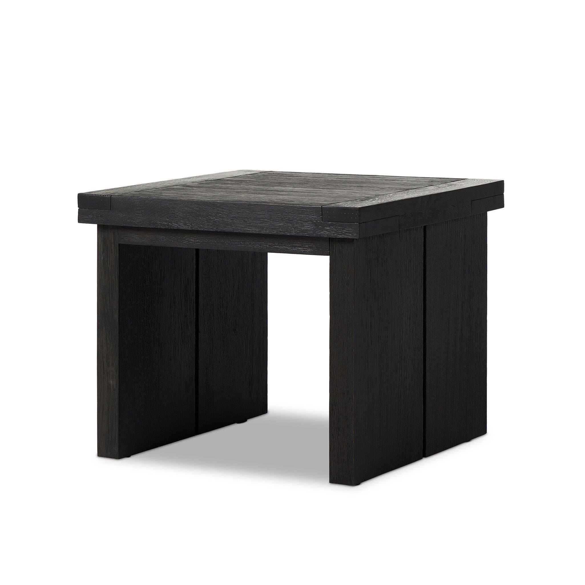 Black square side table on a white background