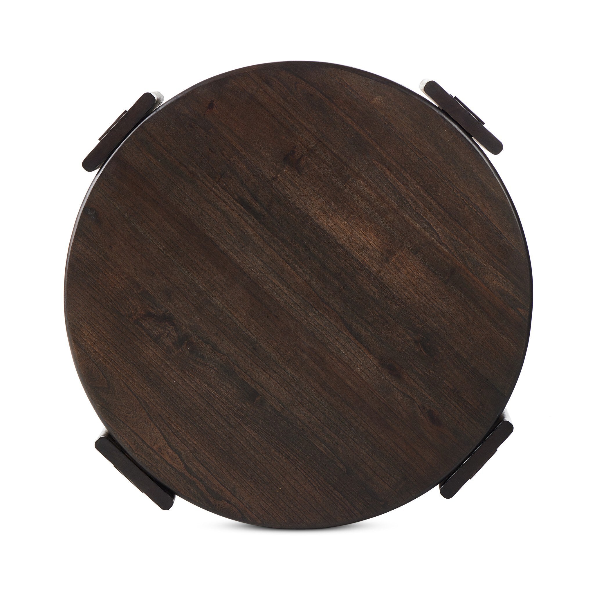 Round wooden coffee table on a white background