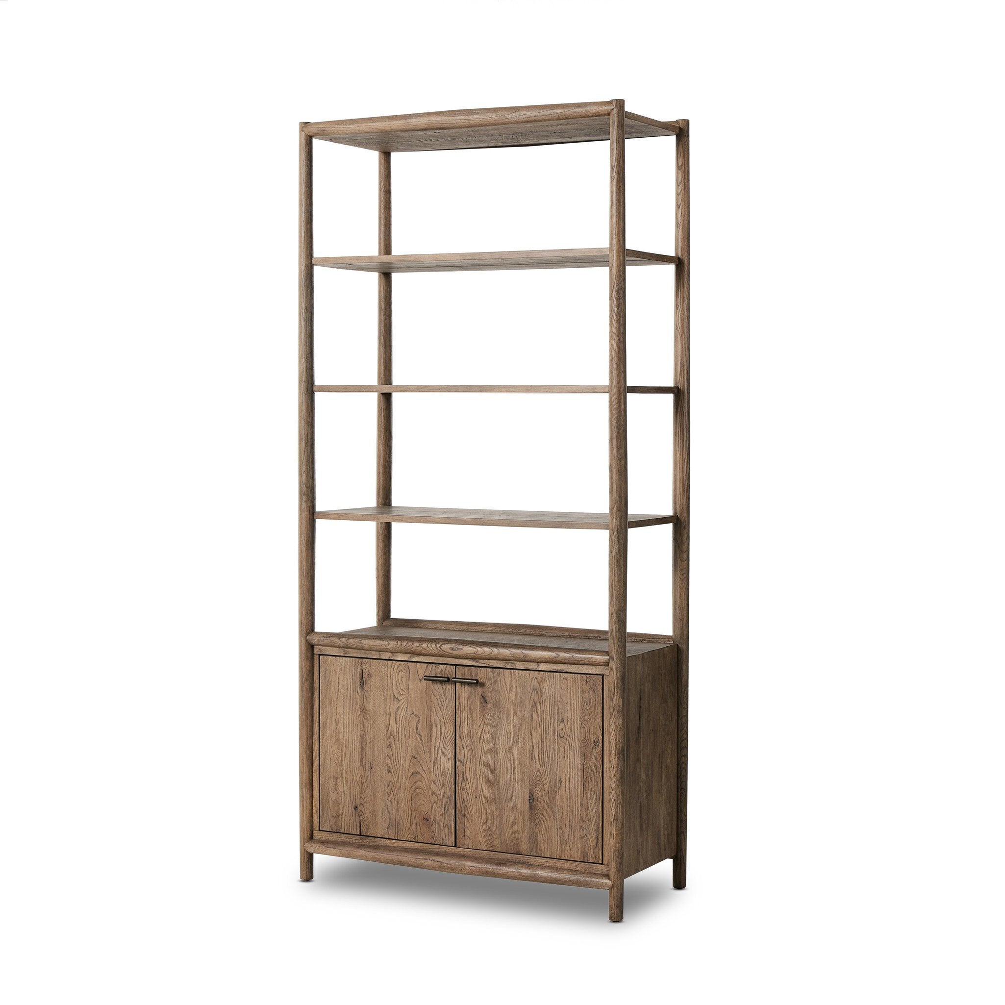 Wooden bookshelf with a cabinet on a white background