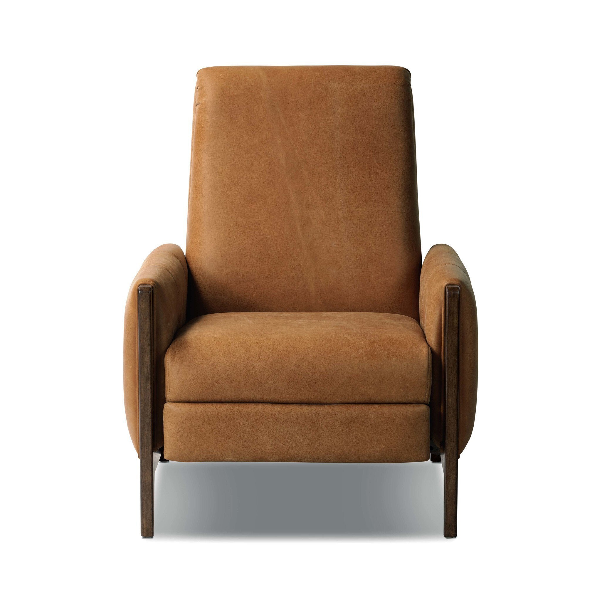 Brown reclining leather armchair on a white background