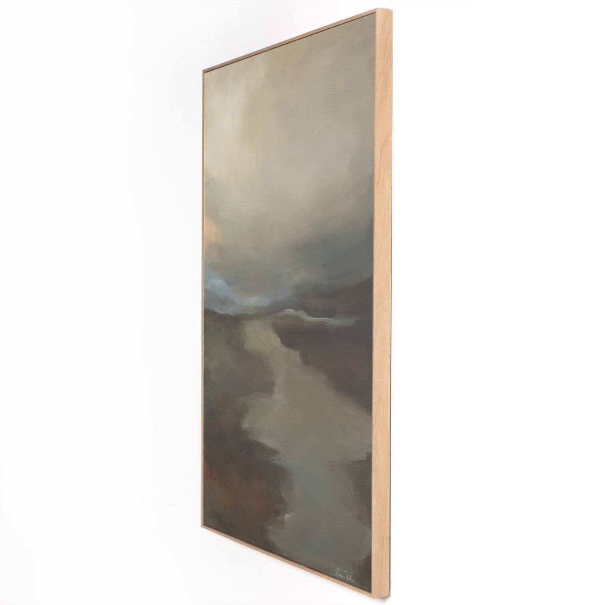 Rectangular mirror with a wooden frame on a white background