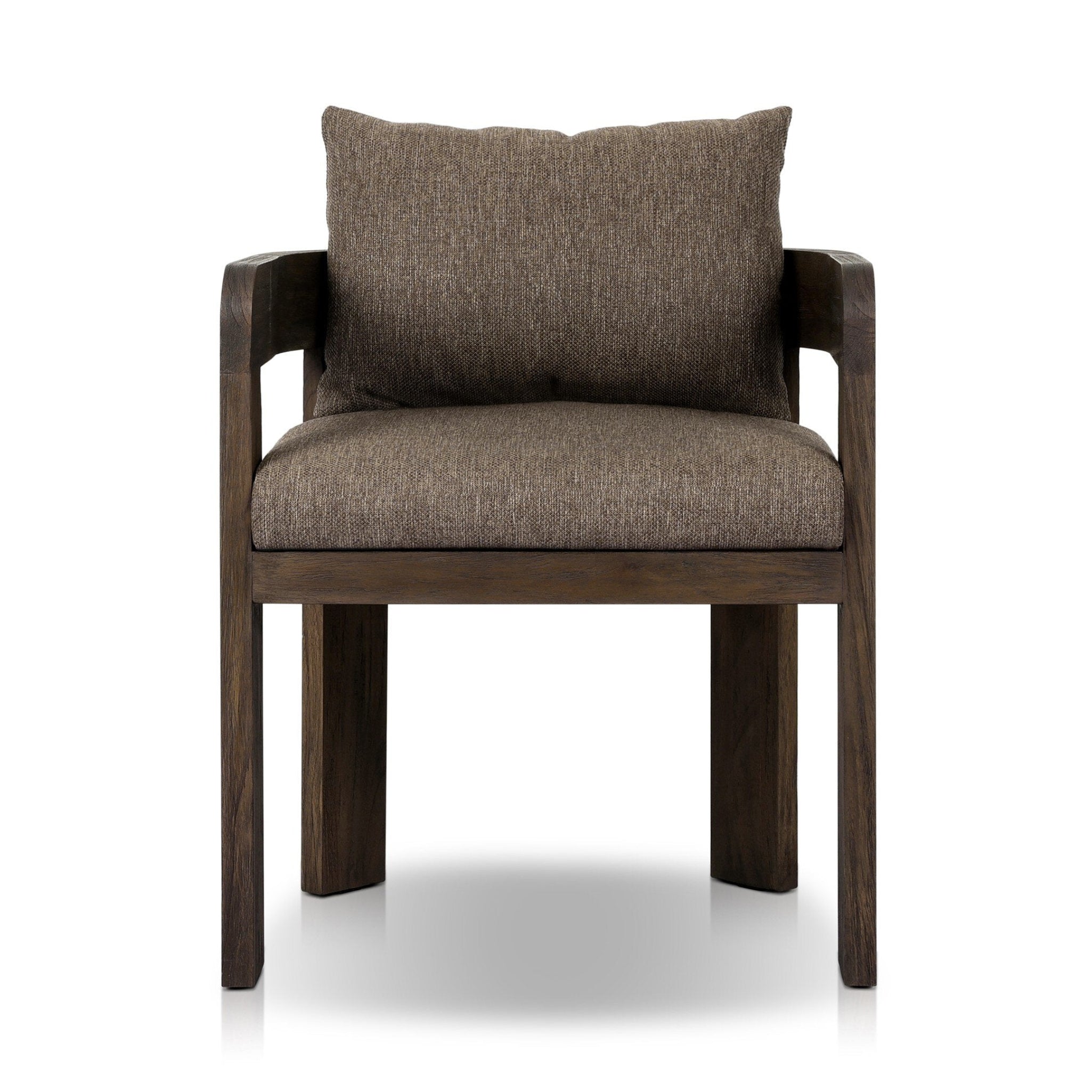 Brown armchair with wooden frame on a white background