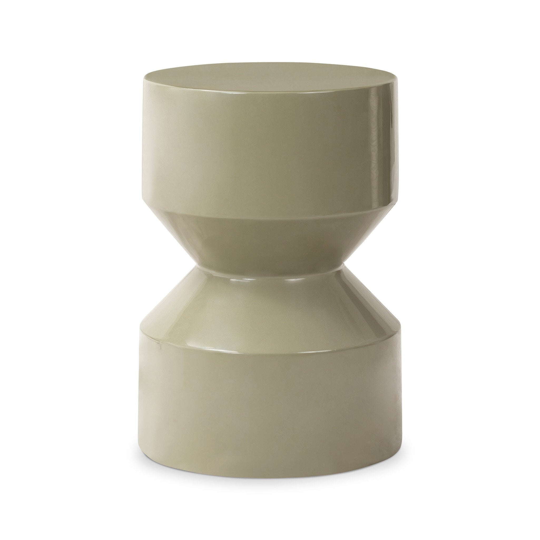 Green cylindrical end table on a white background