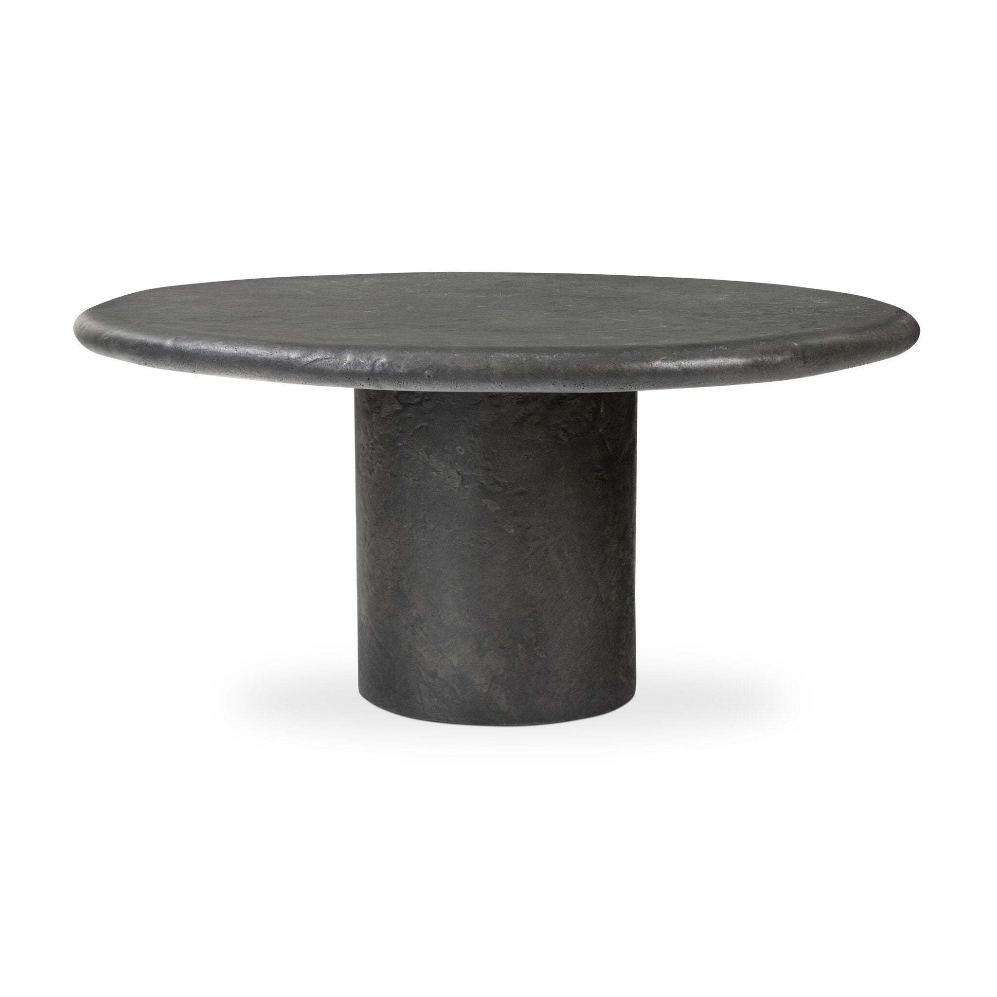 Round black concrete outdoor table on a white background