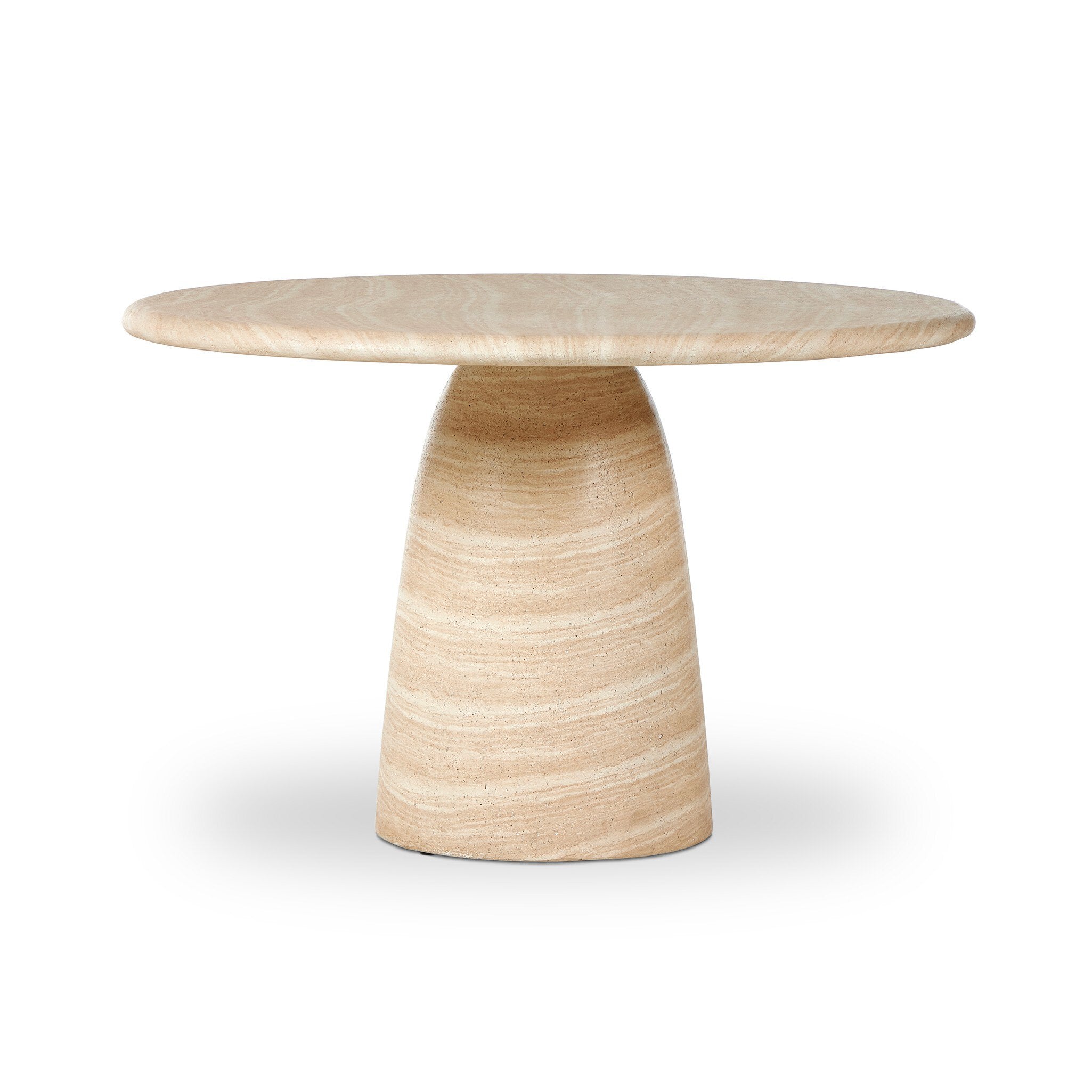 Round concrete table with a cylindrical base on a white background