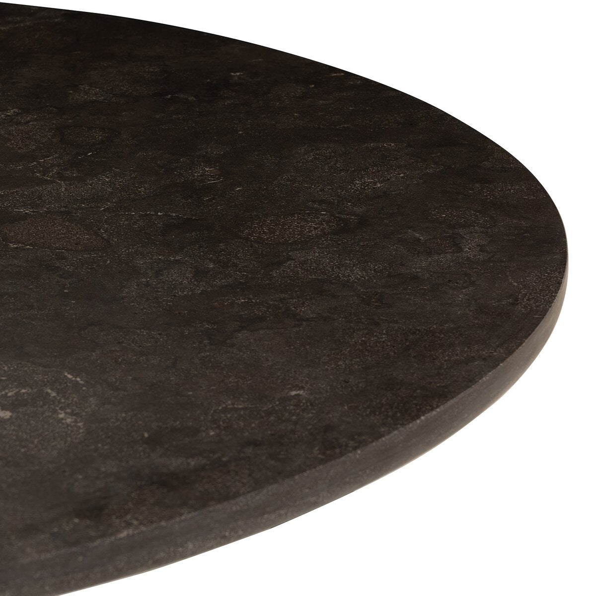 Round black stone table top on a white background