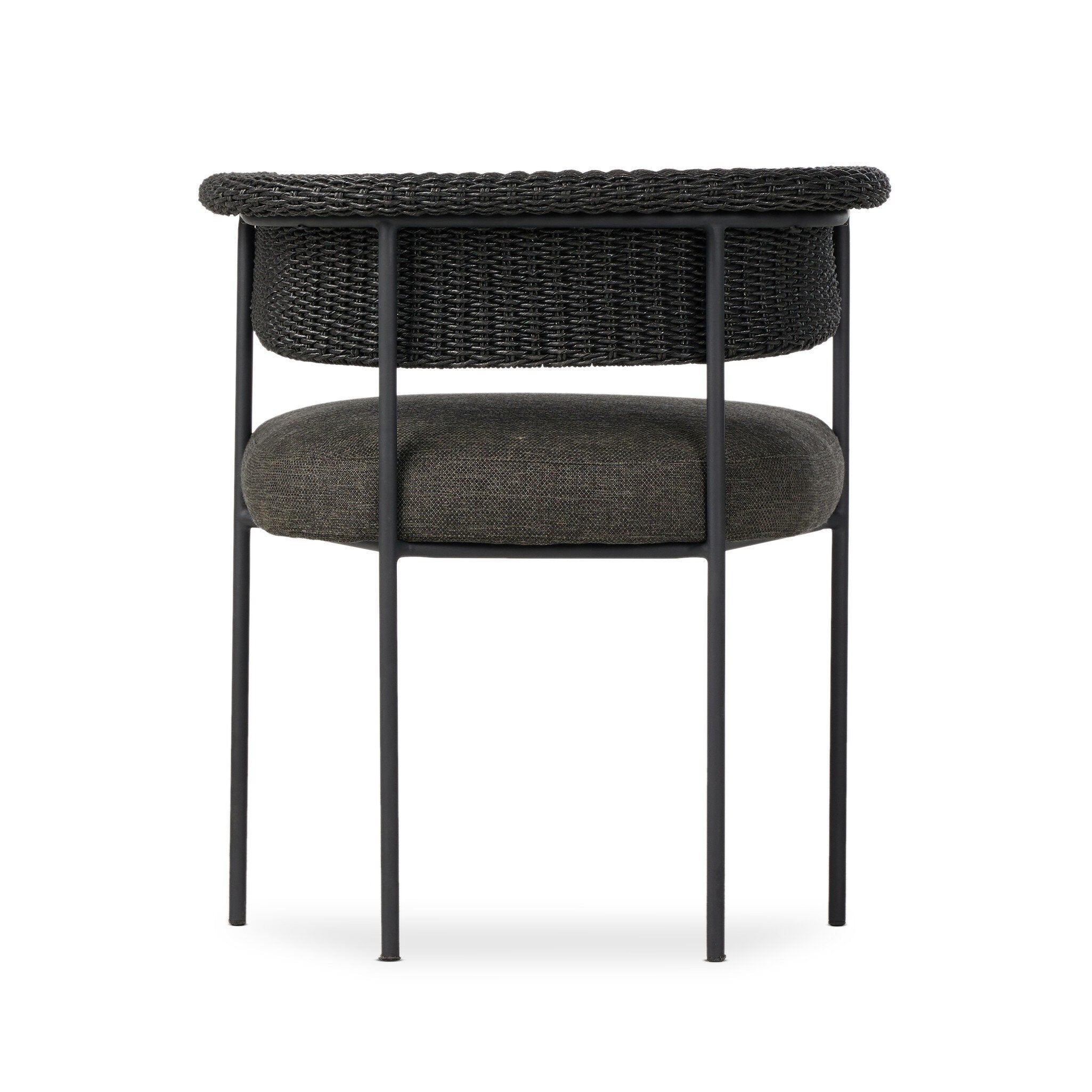 Chair with woven backrest and upholstered seat on a white background