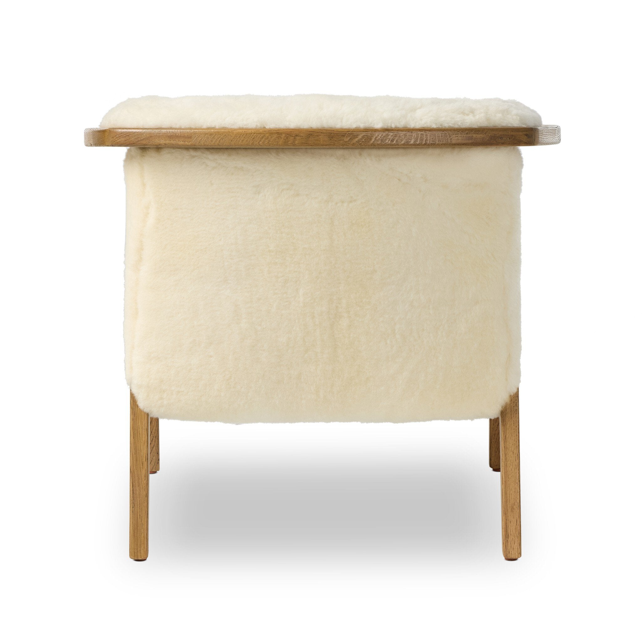 Stool with white cushioned seat and wooden frame on a white background
