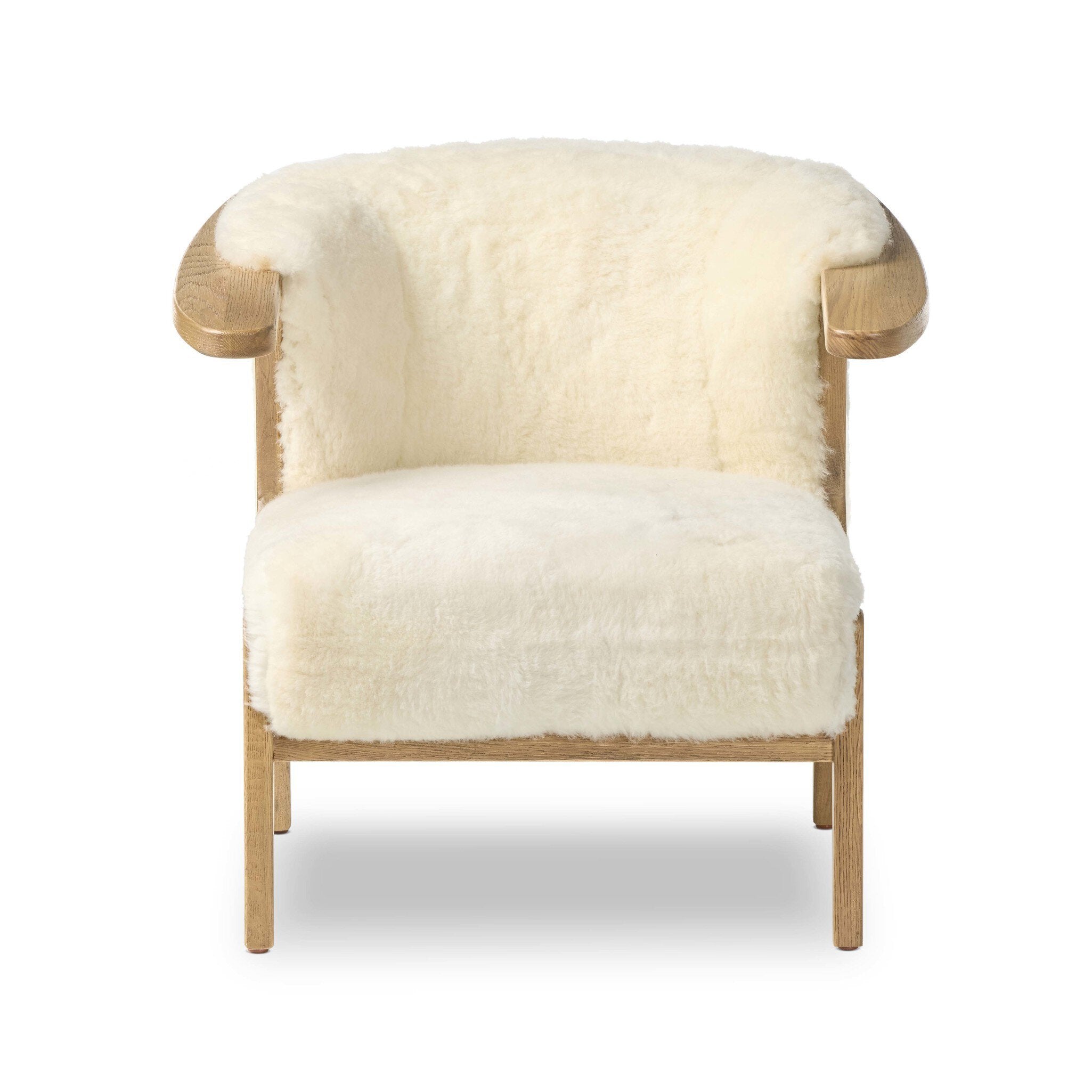 Chair with white fur upholstery on a white background