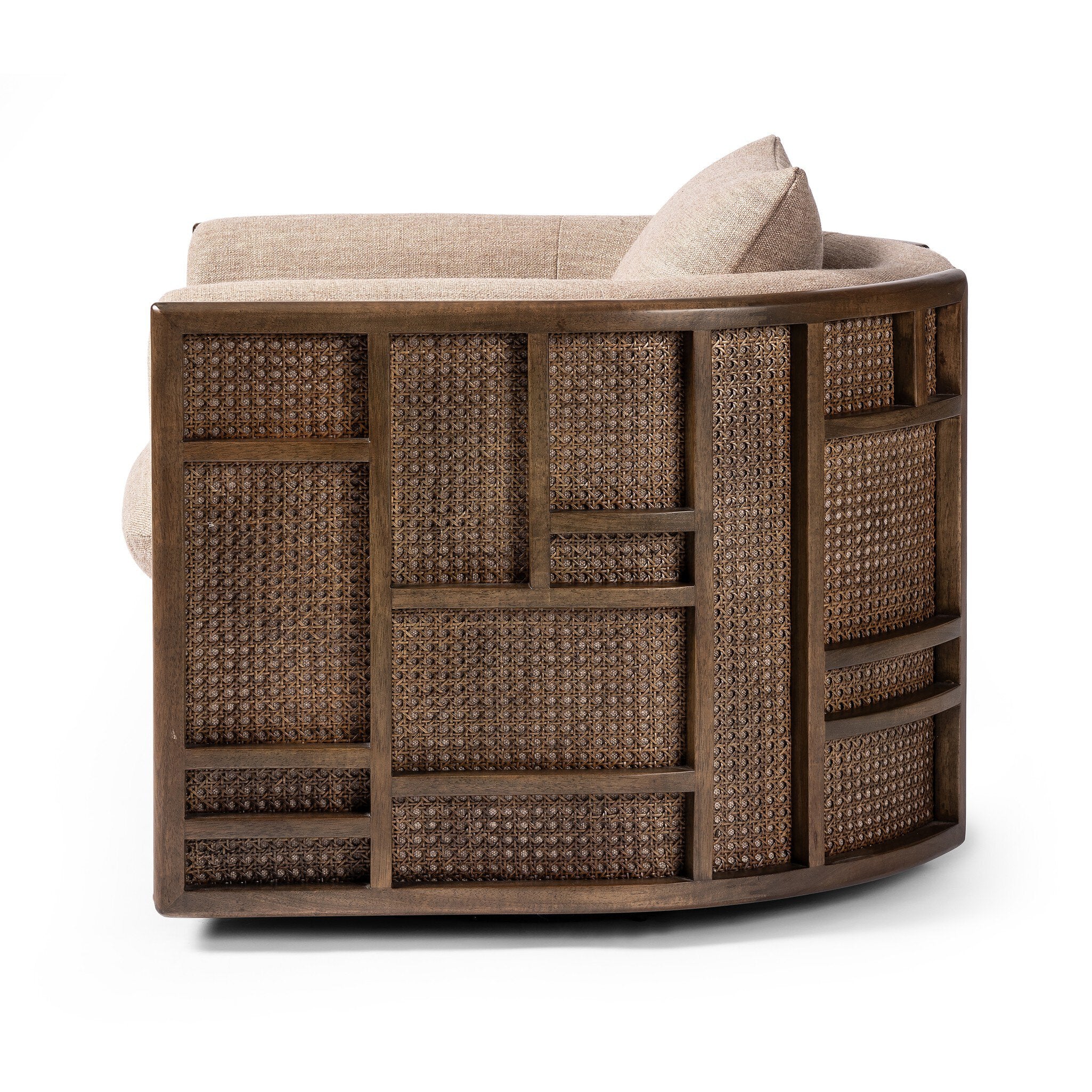 Chair with wicker backrest and wooden frame on a white background