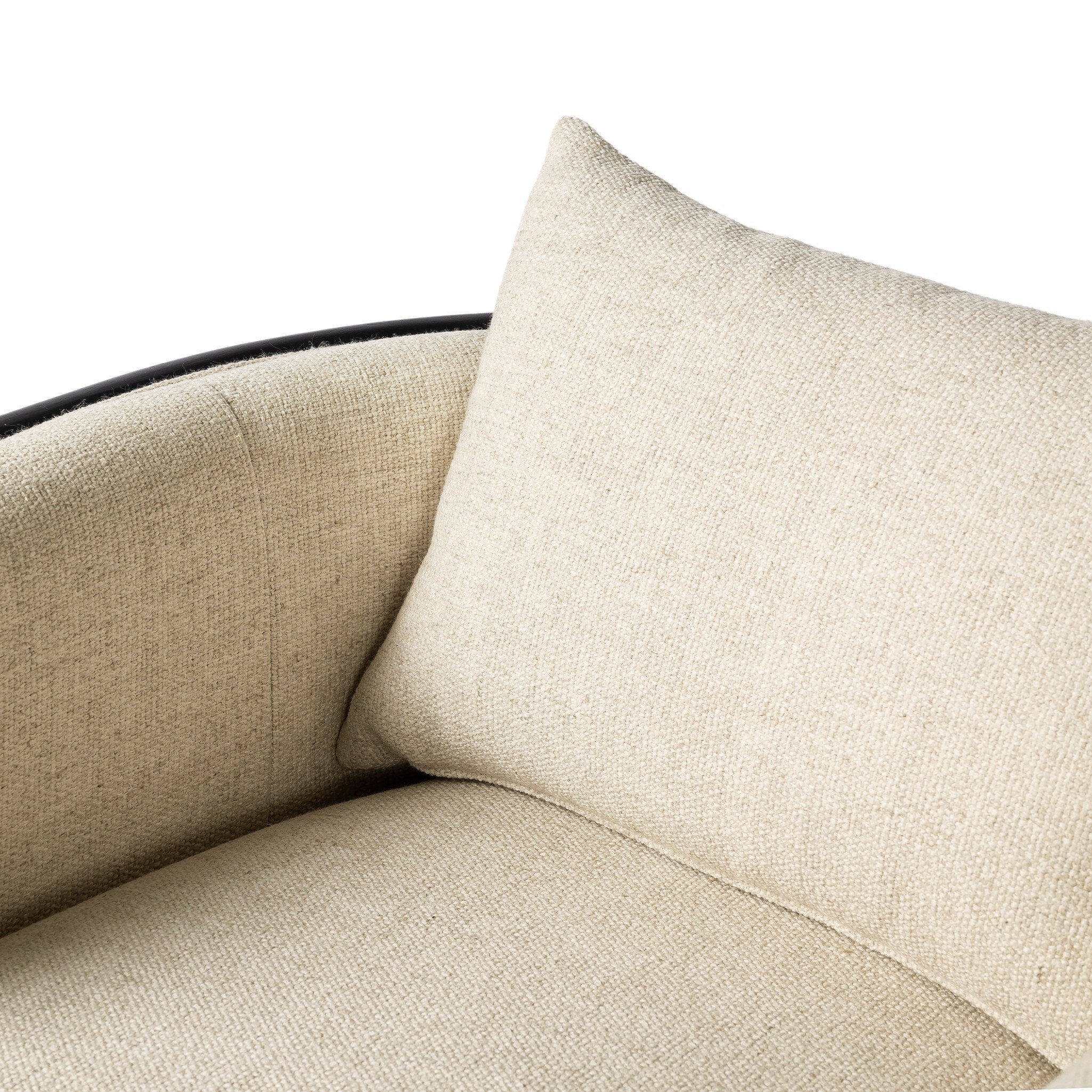 Close-up of a beige armchair with a pillow on a white background