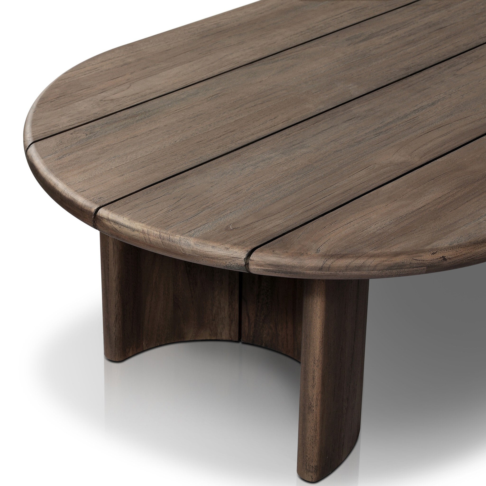 Wooden outdoor table with a natural brown finish on a white background