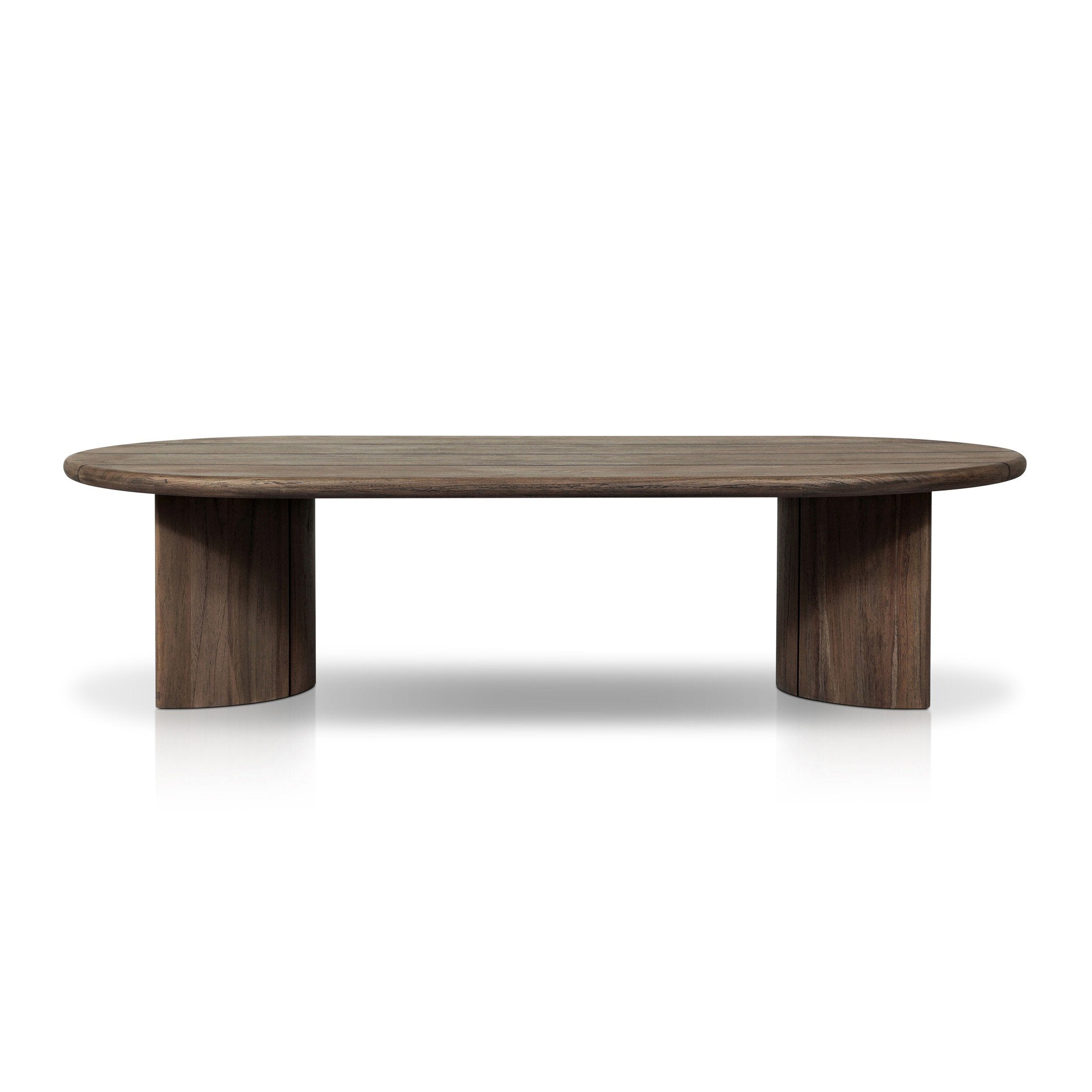 Wooden outdoor coffee table on a white background