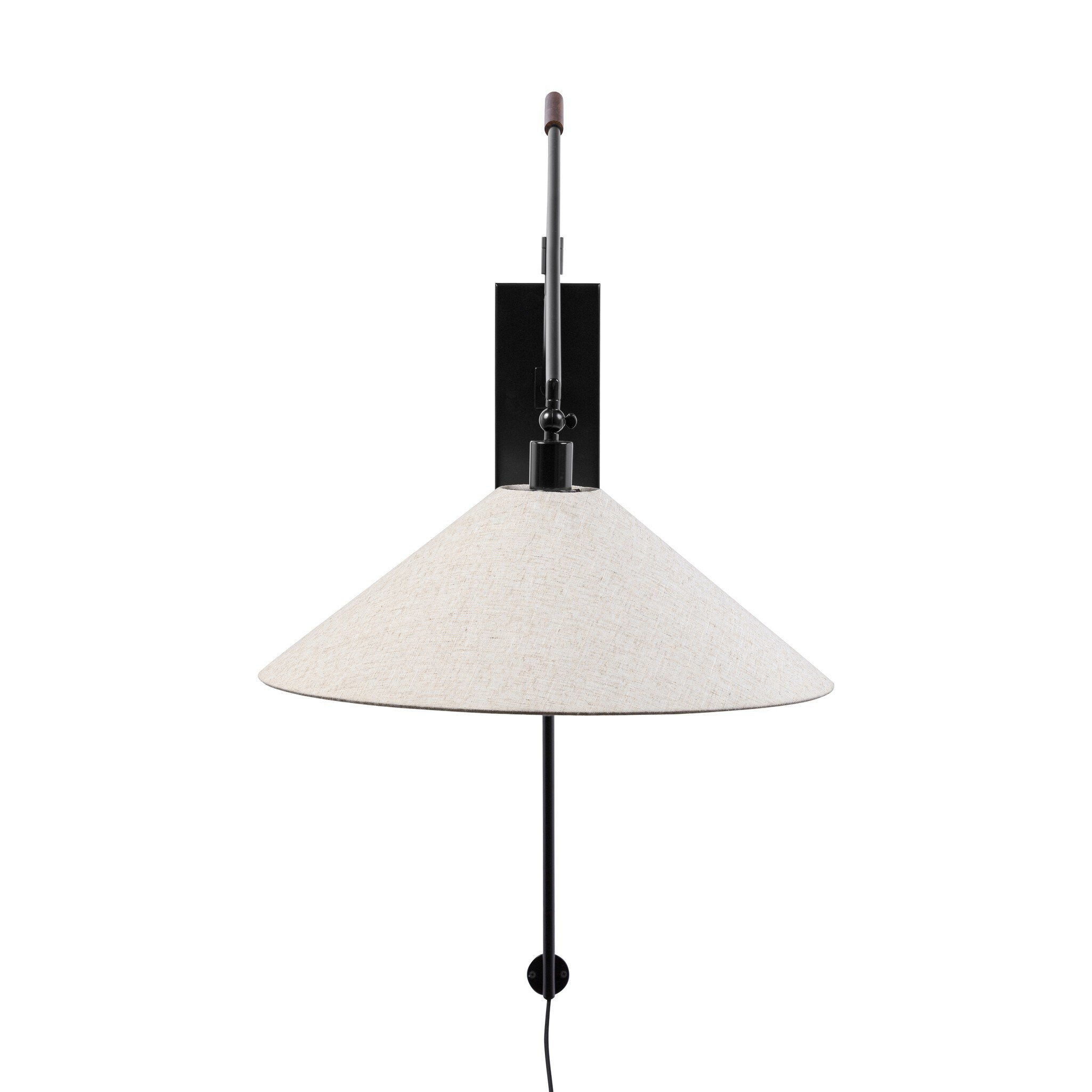 Wall-mounted lamp with white shade and black fixture